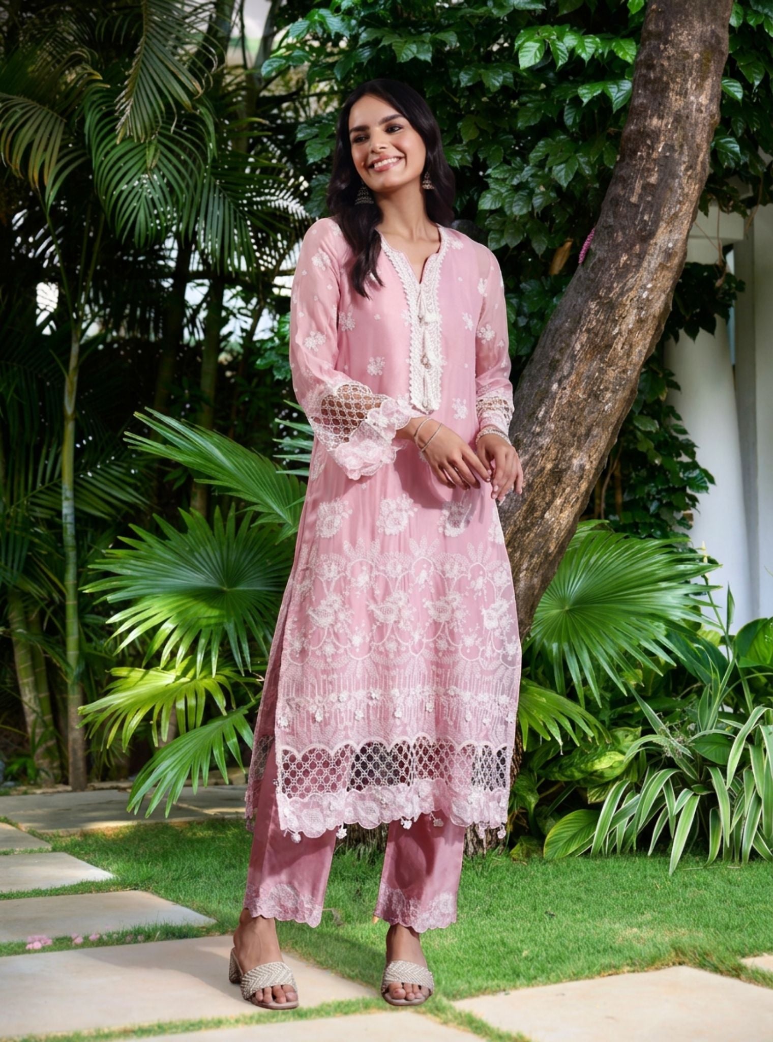 Ina Organza Onion Pink Kurta Set