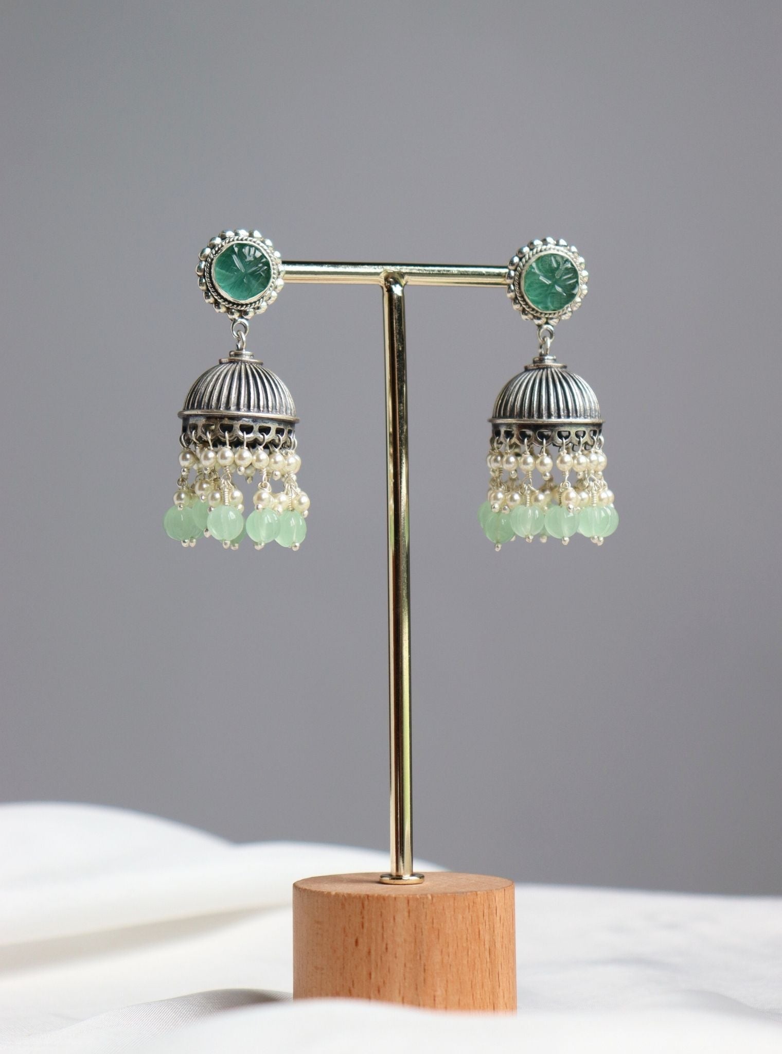Pure Silver Jia Jhumka Green