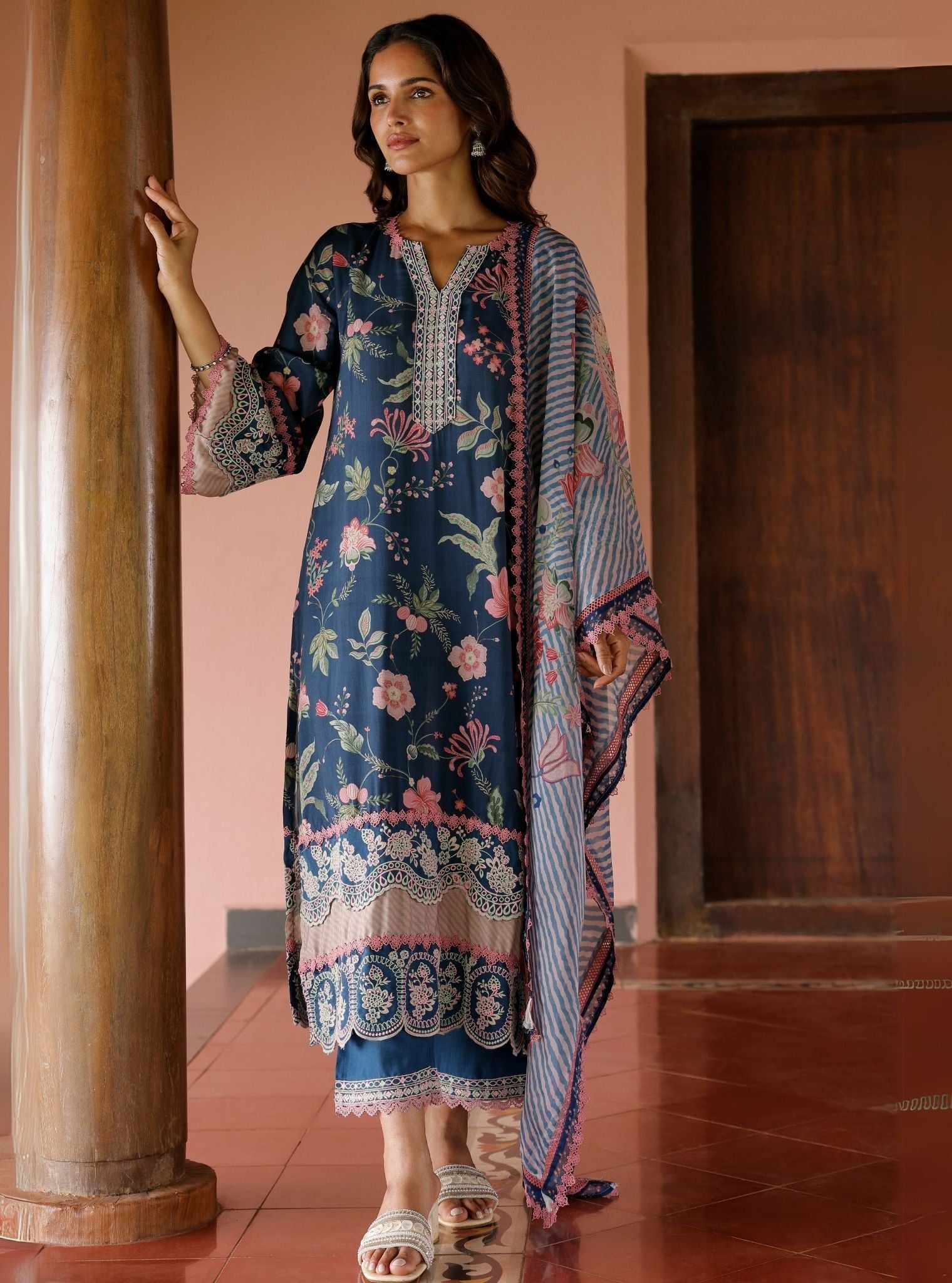 Rohi Lawn Printed Navy Kurta Set