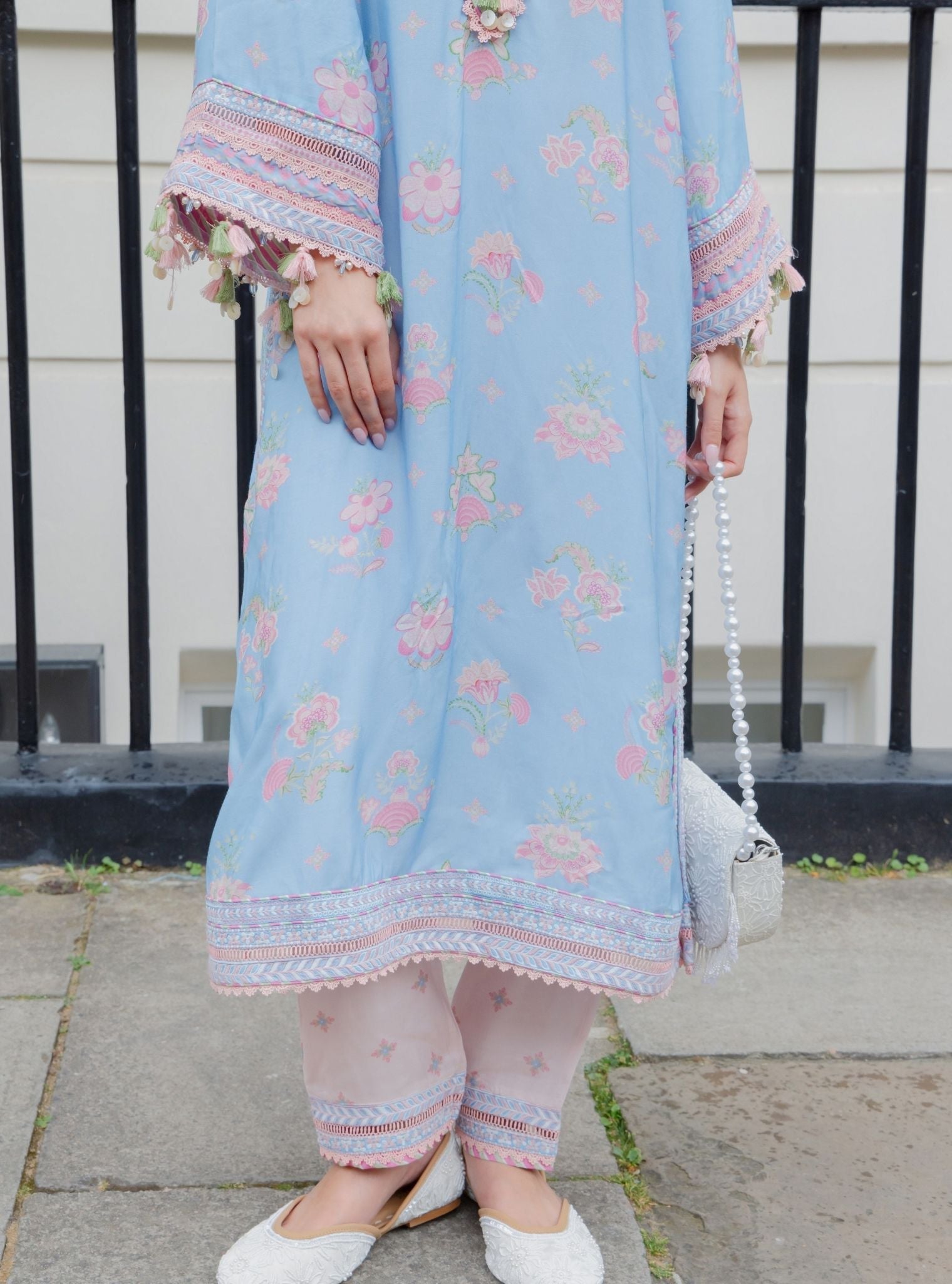 Sehar Lawn Printed Steel Blue Kurta Set