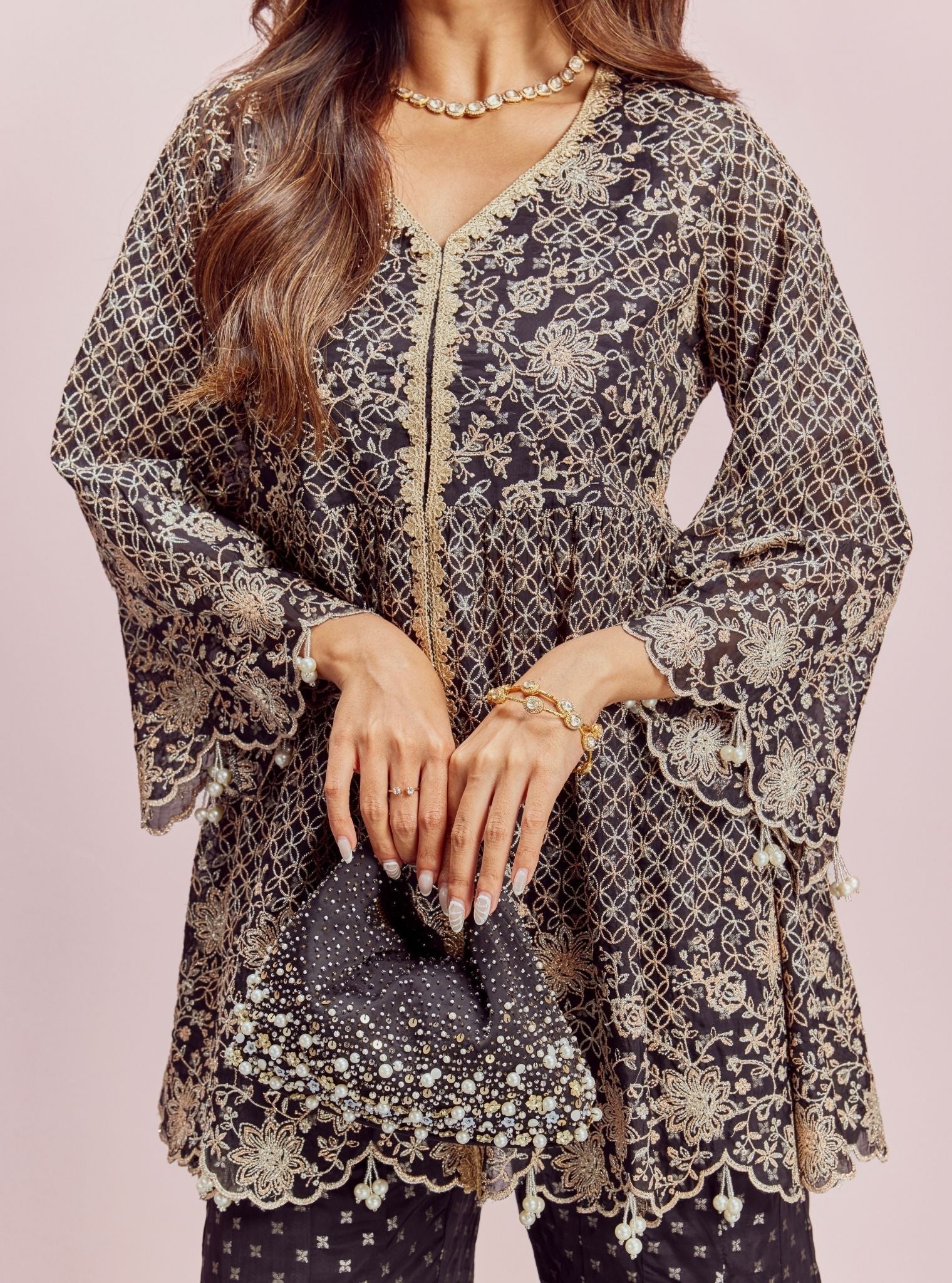 Ghunghroo Banarsi Black Top Set