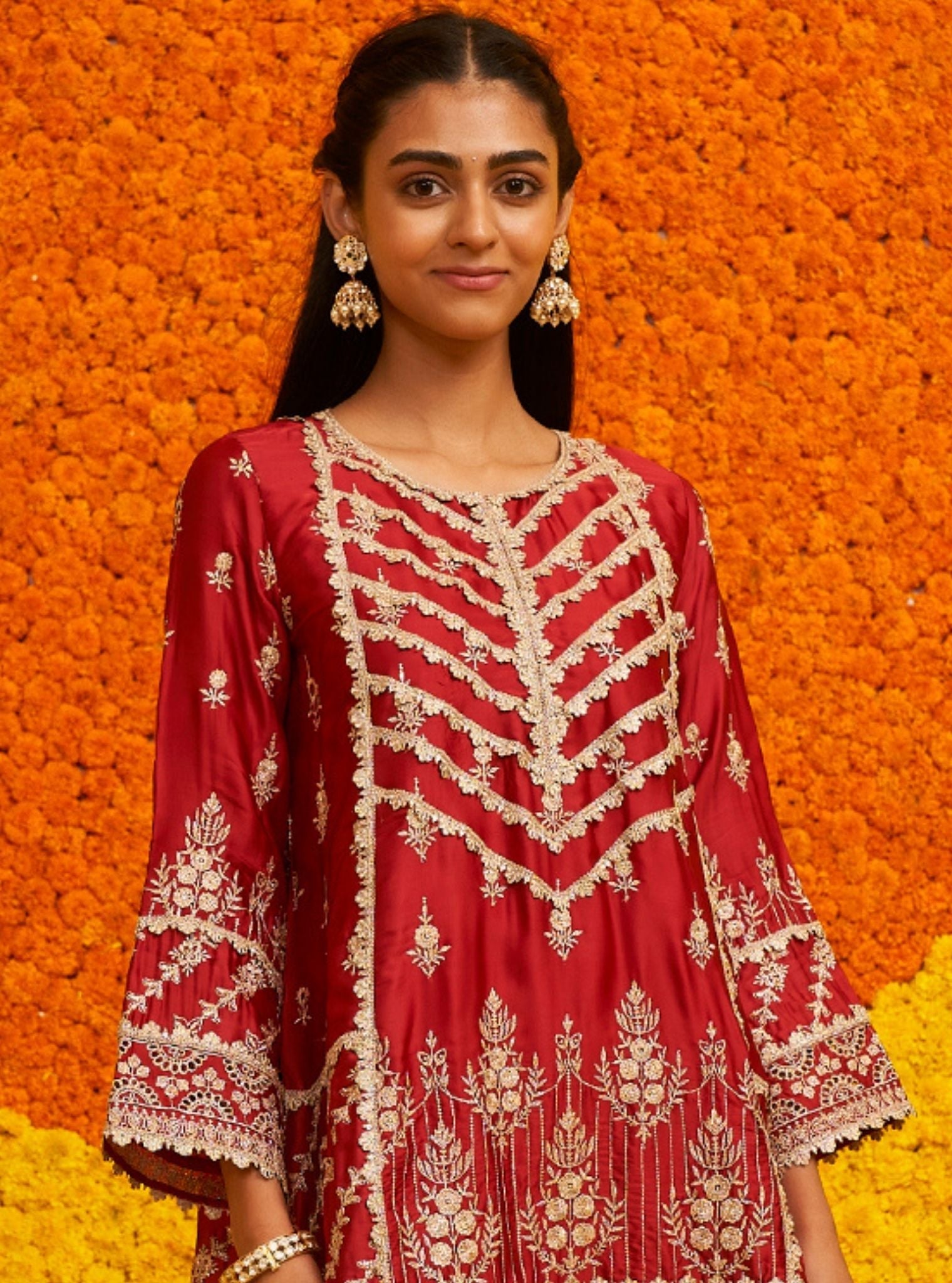 Ambar Organza Satin Red Kurta Set