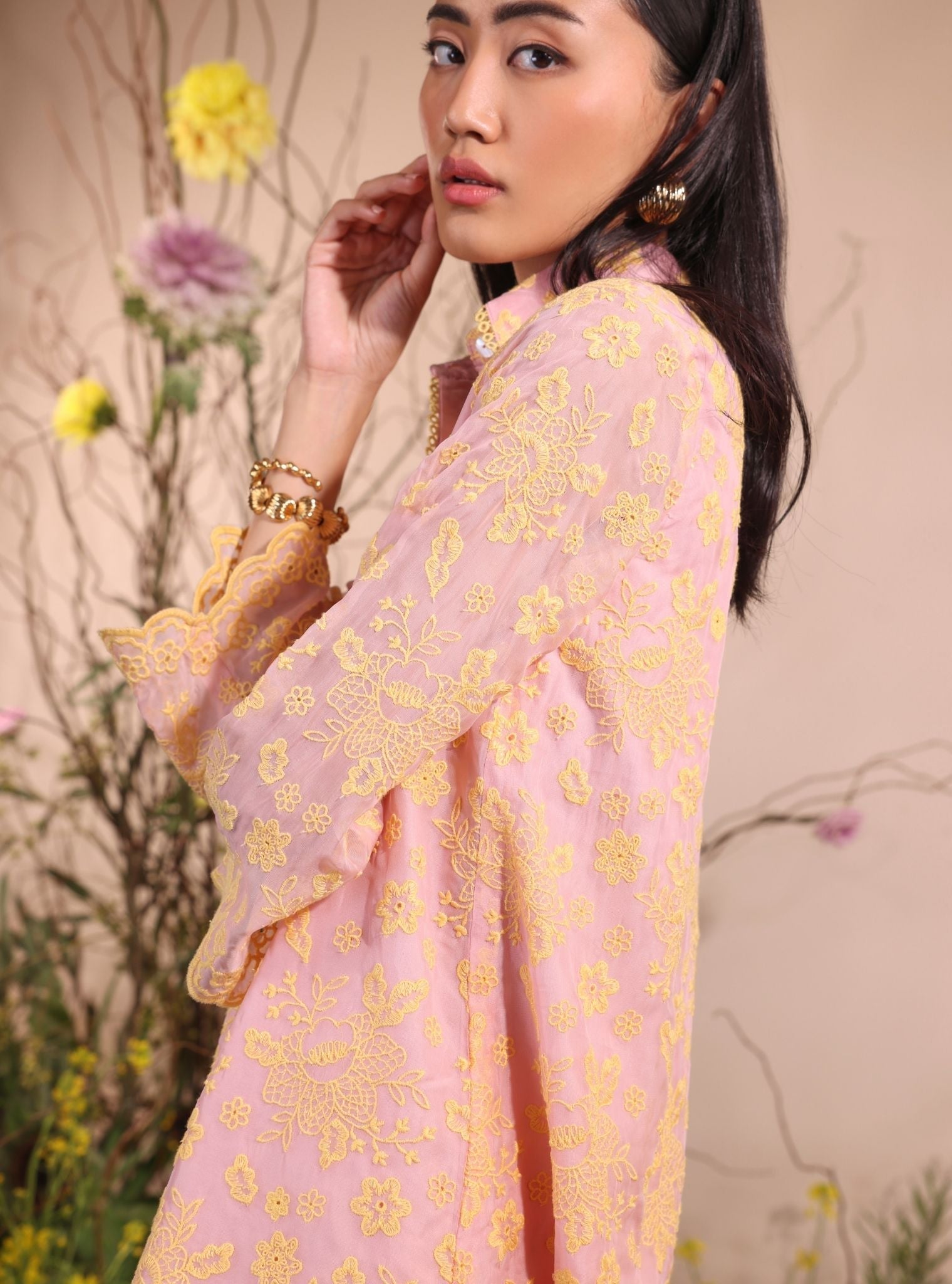 Mulmul Organza Lev Pink Shirt With Mulmul Organza Lev Pink Shirt