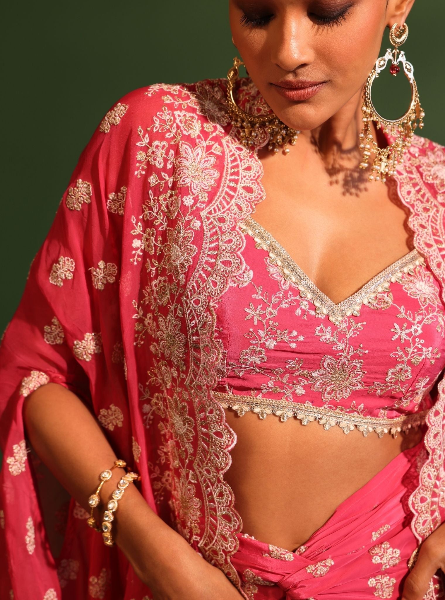 Maya Organza Fuschia Cape Shrug With Skirt