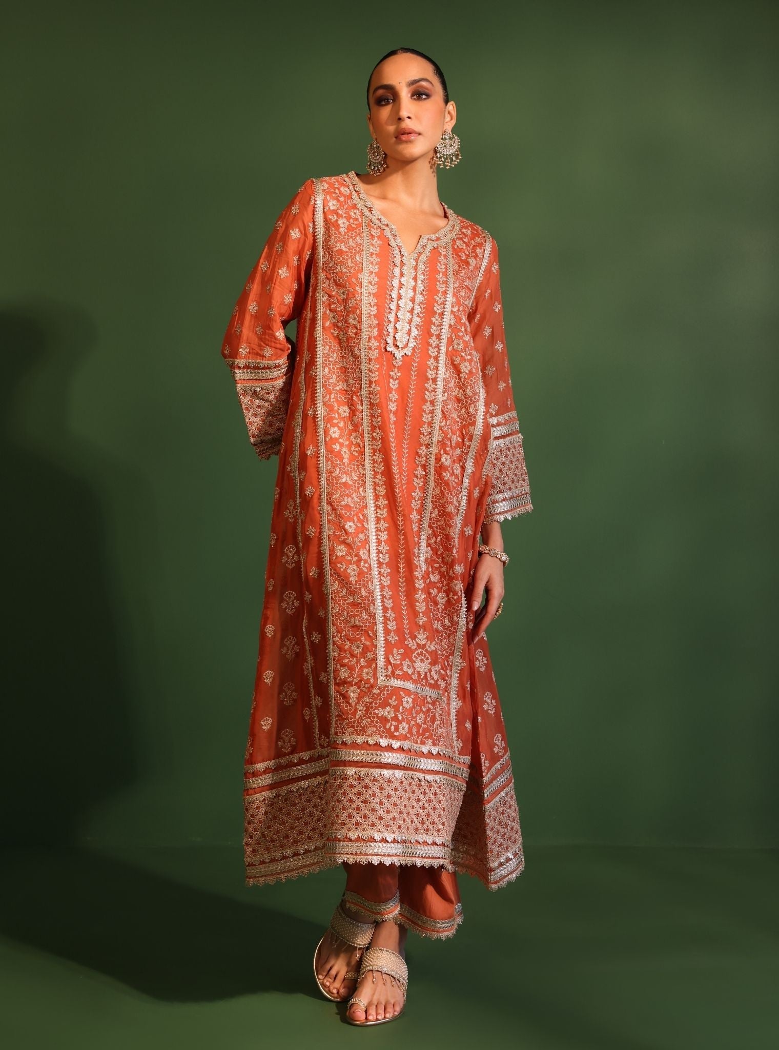 Katha Organza Orange Anarkali Kurta Set