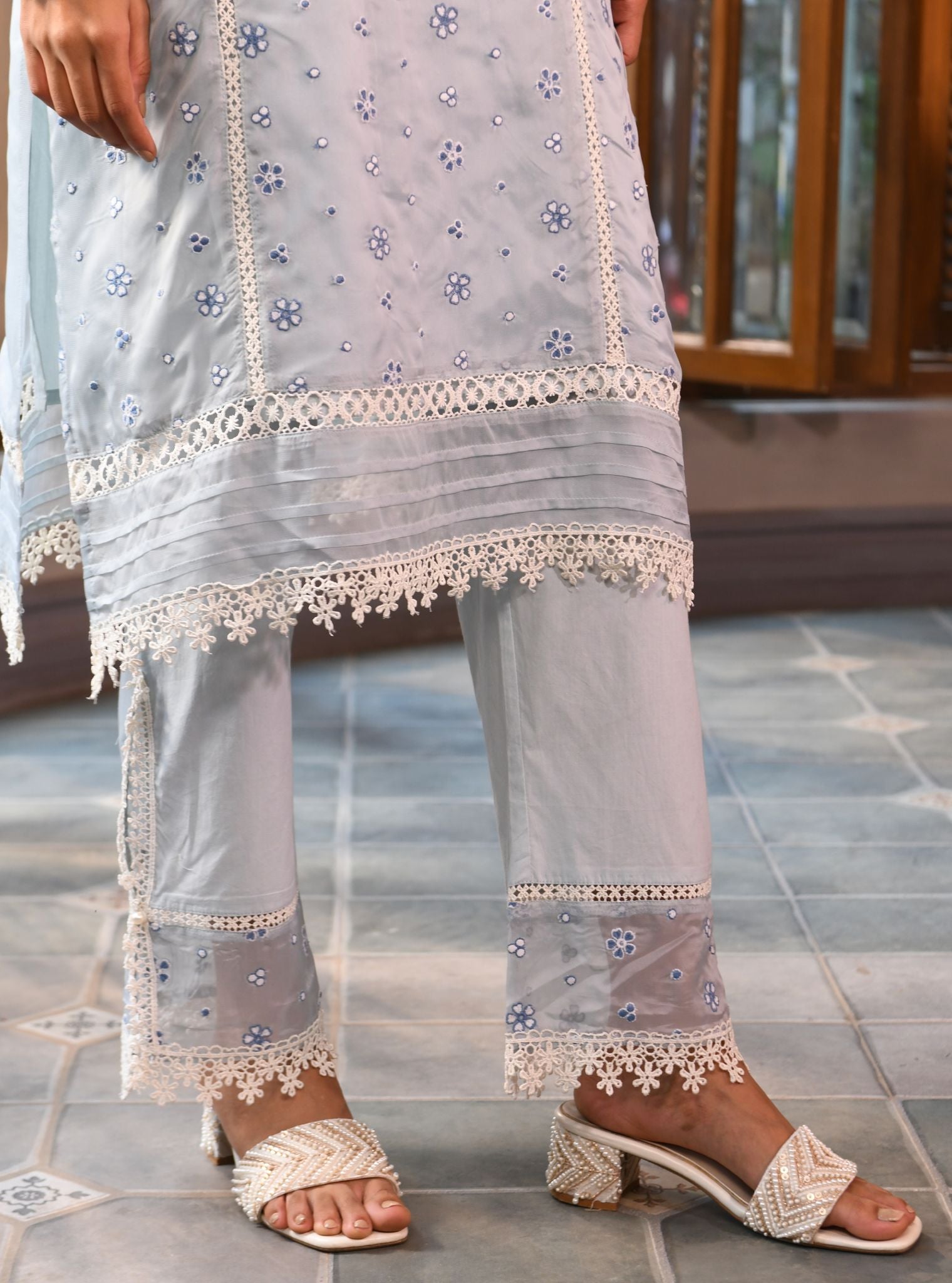 Simin Organza Light Blue Kurta Set