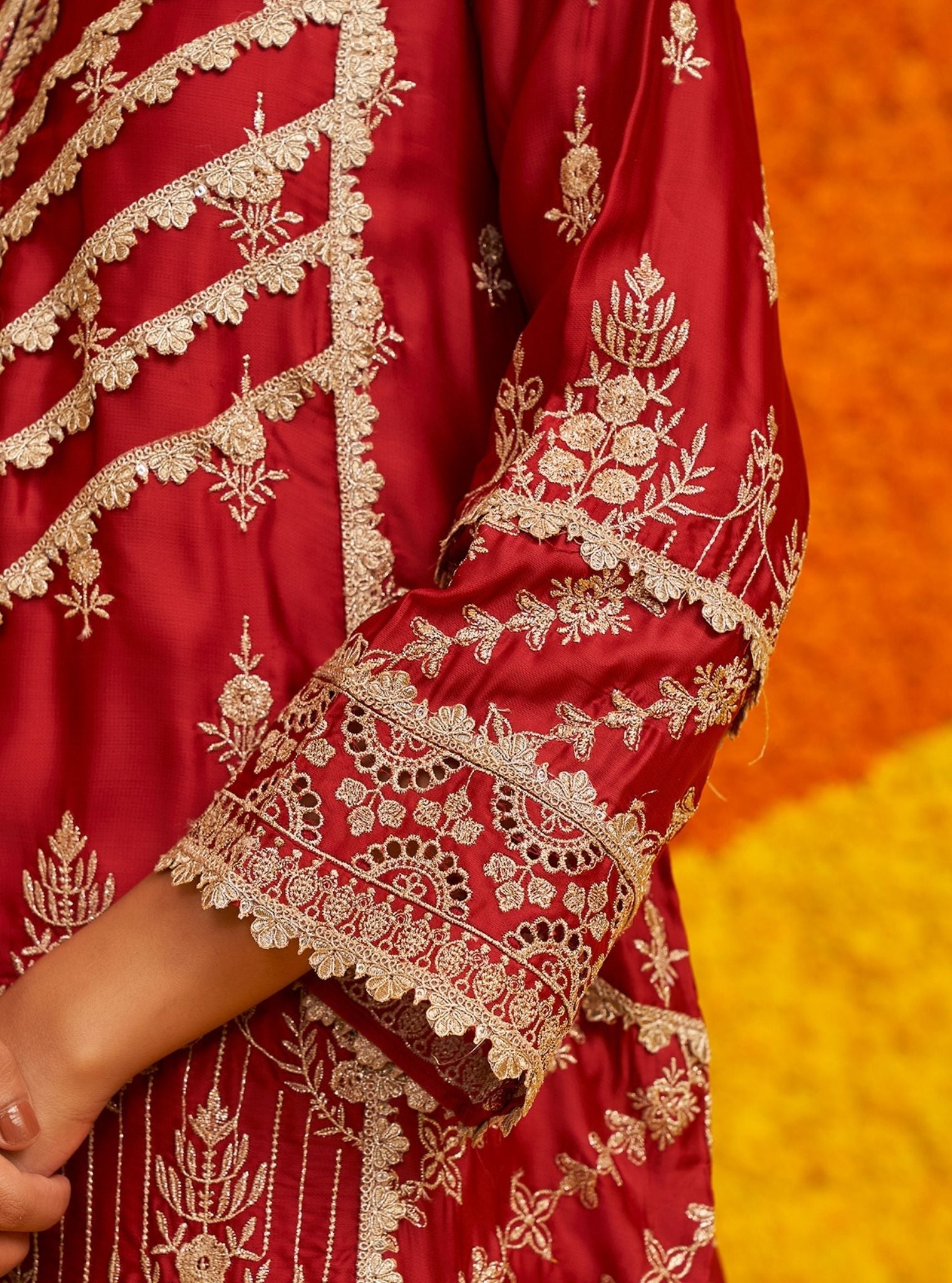 Ambar Organza Satin Red Kurta Set