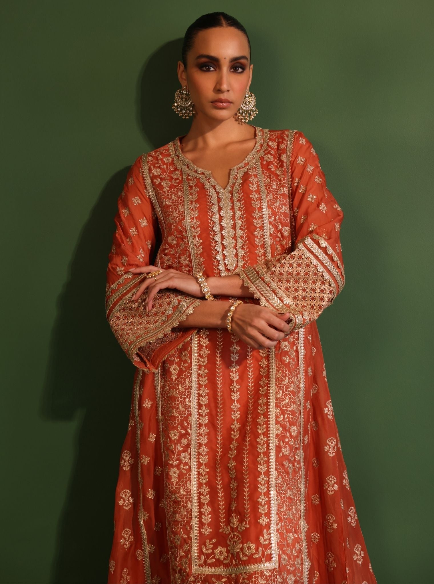 Katha Organza Orange Anarkali Kurta Set