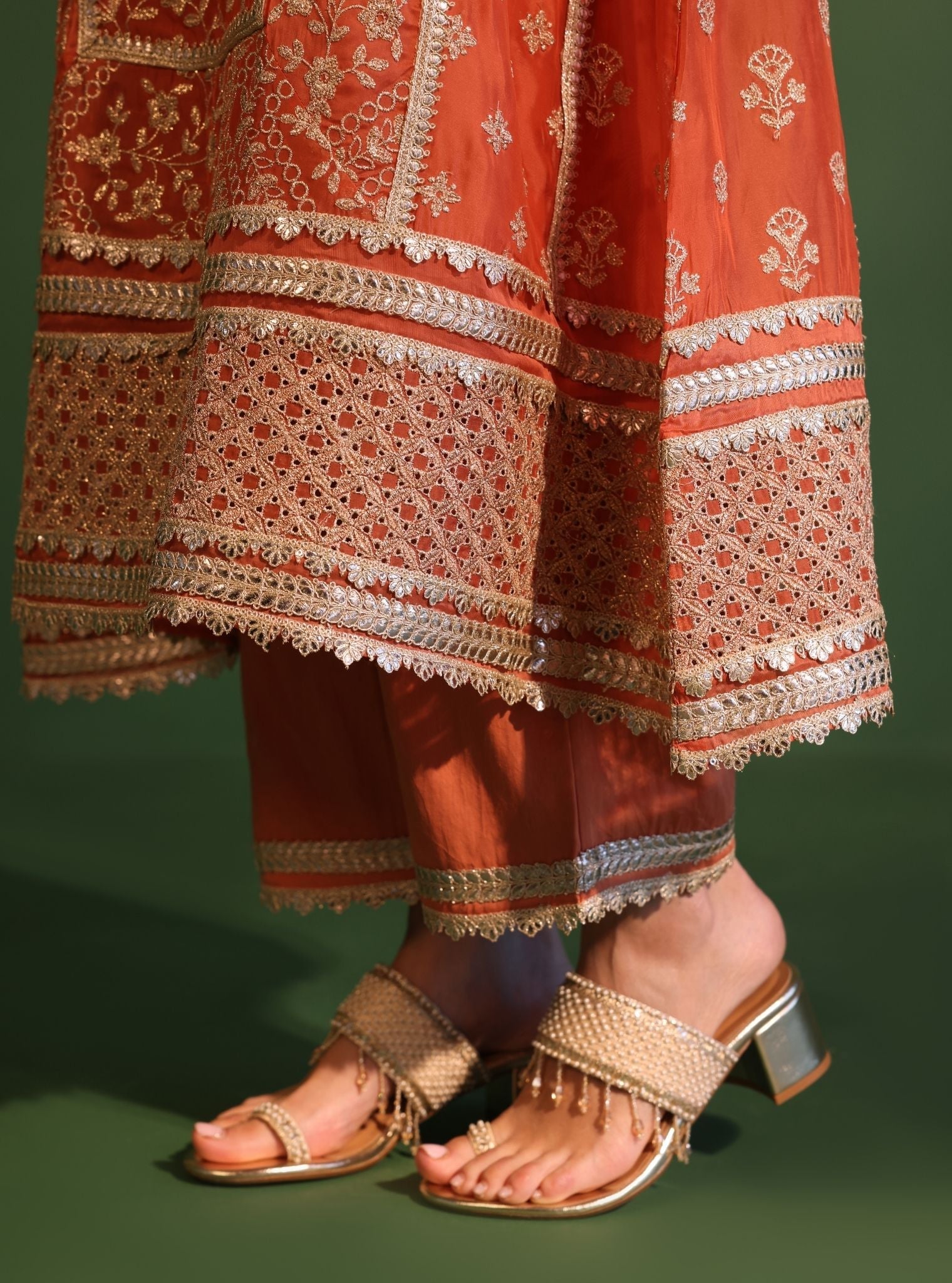 Katha Organza Orange Anarkali Kurta Set