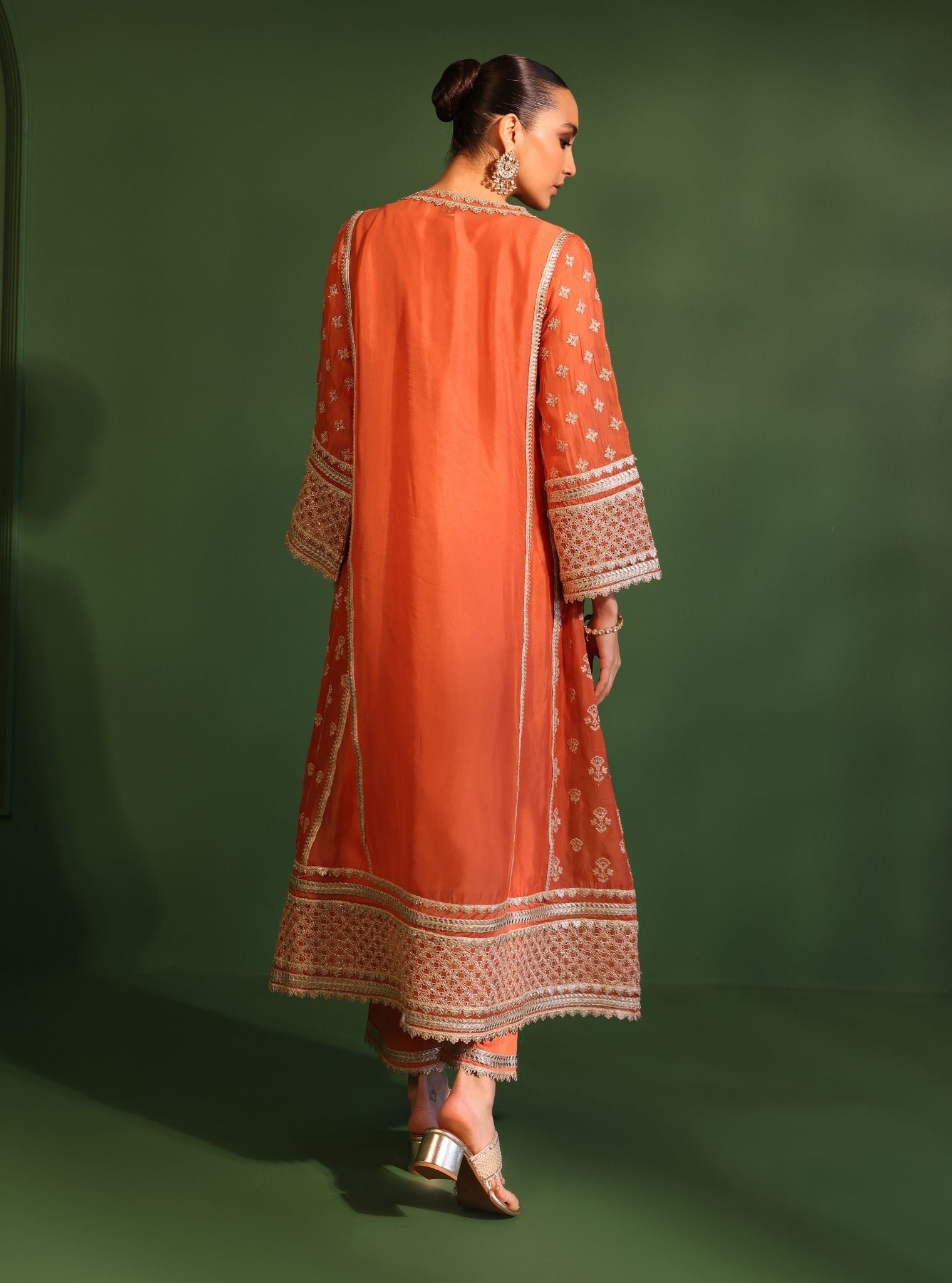 Katha Organza Orange Anarkali Kurta Set