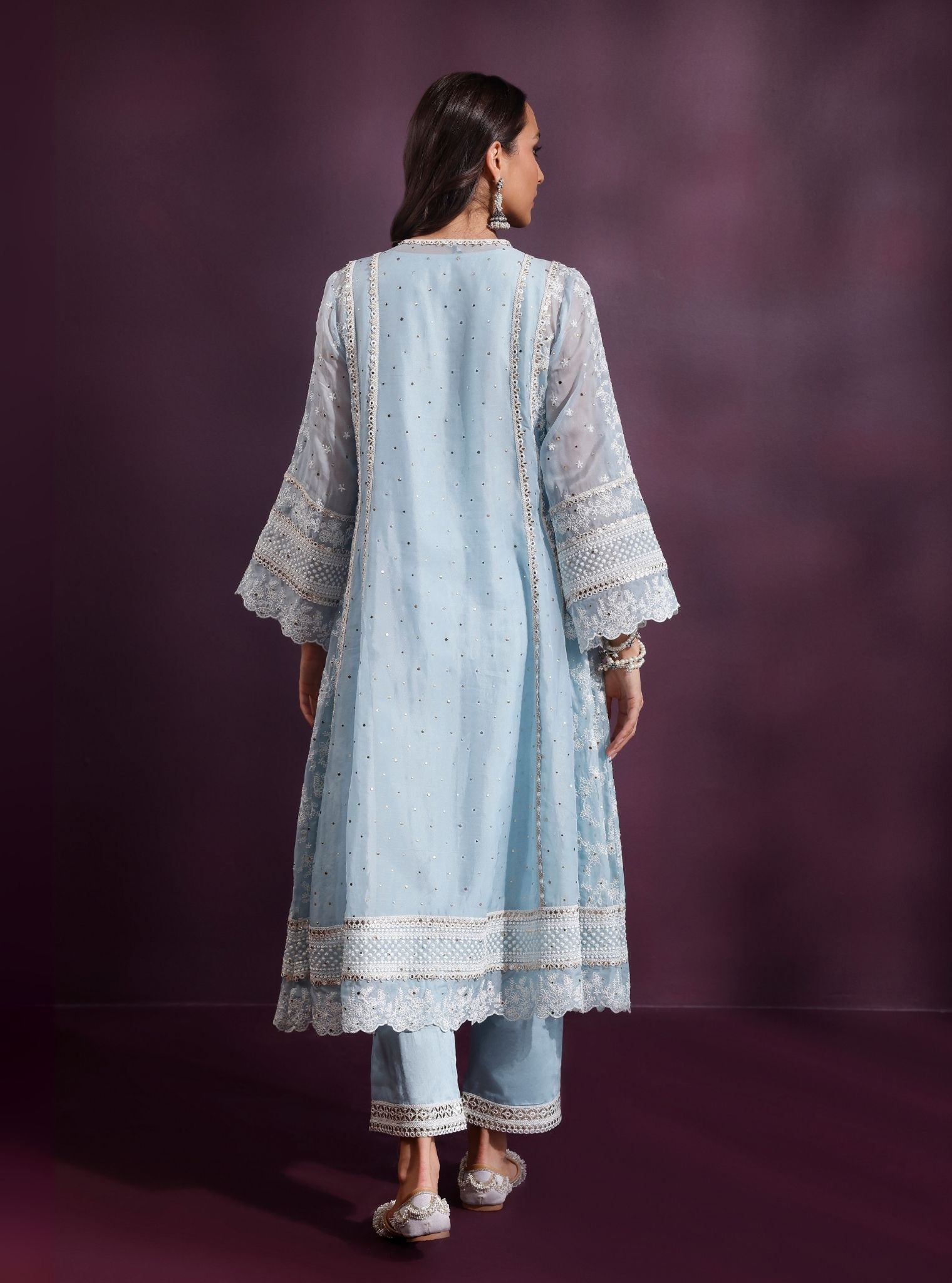Rupa Organza Blue Anarkali Kurta with Pima Satin Blue Pant Set