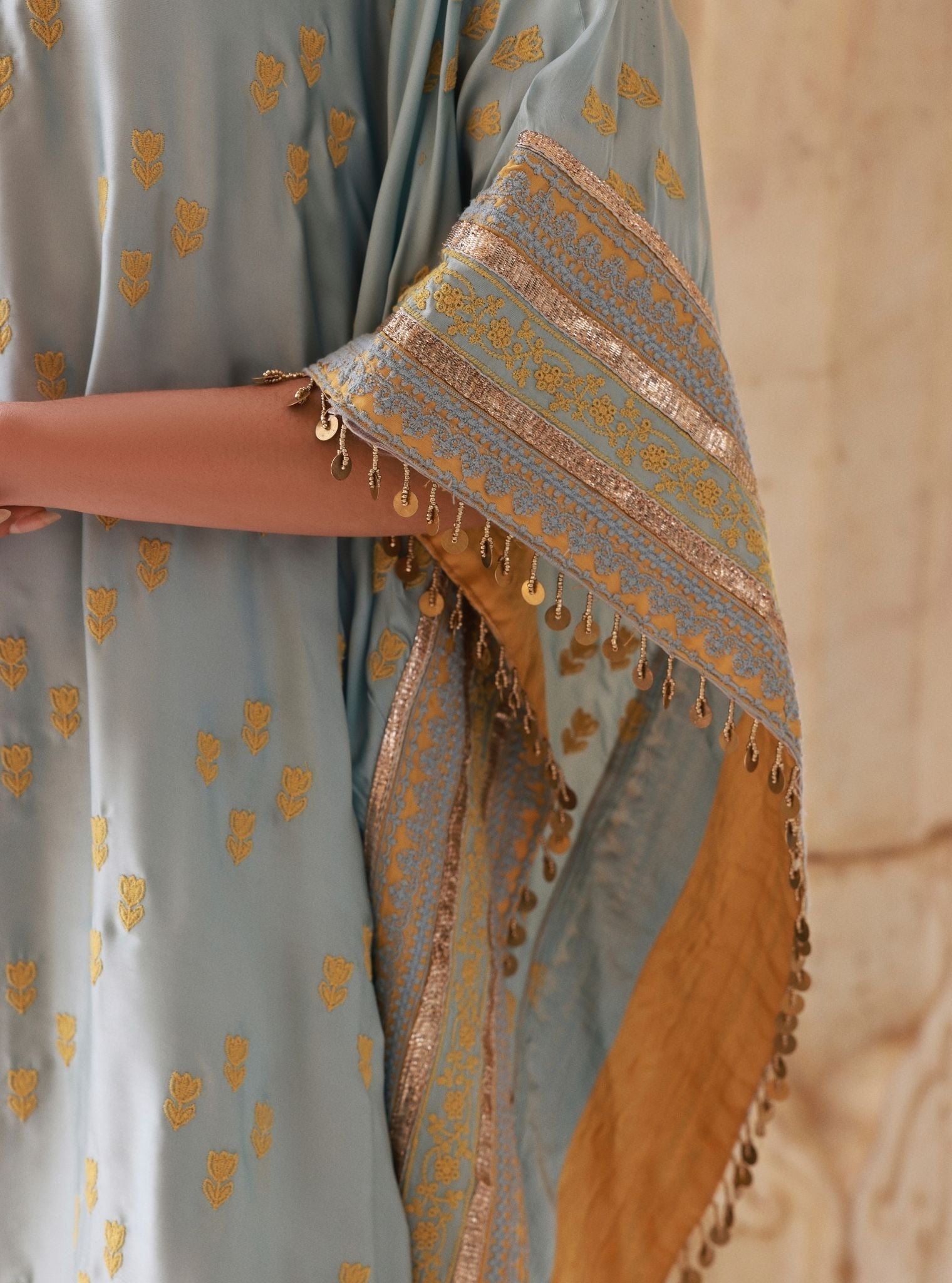 Nishaya Bemberg Satin Blue Kaftan