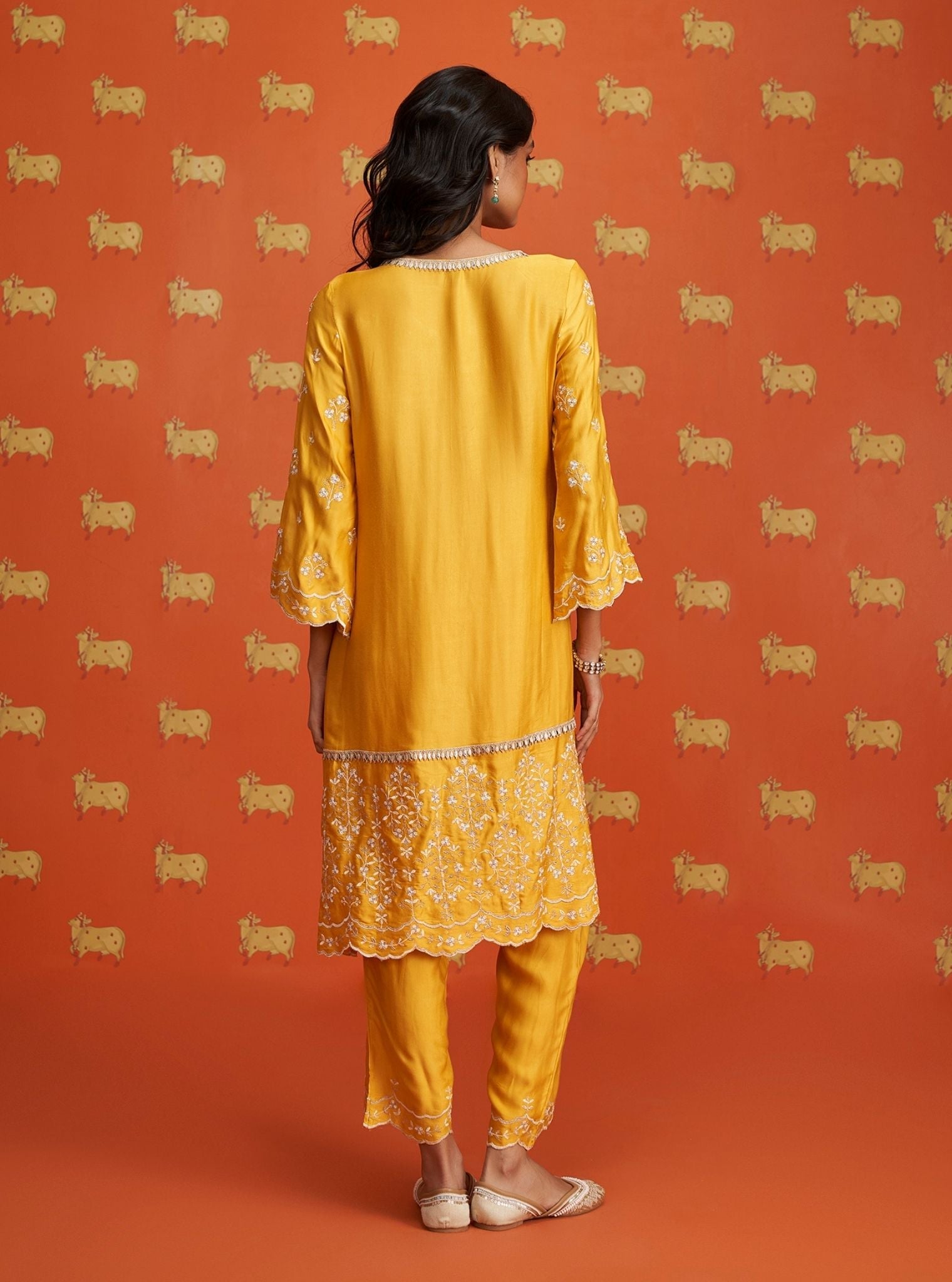 Tasanee Cupro Satin Yellow Kurta Set