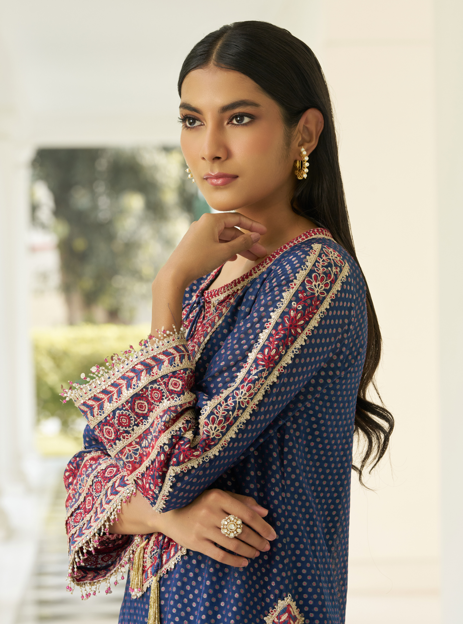 Kripa Navy Banarsi Kurta Set