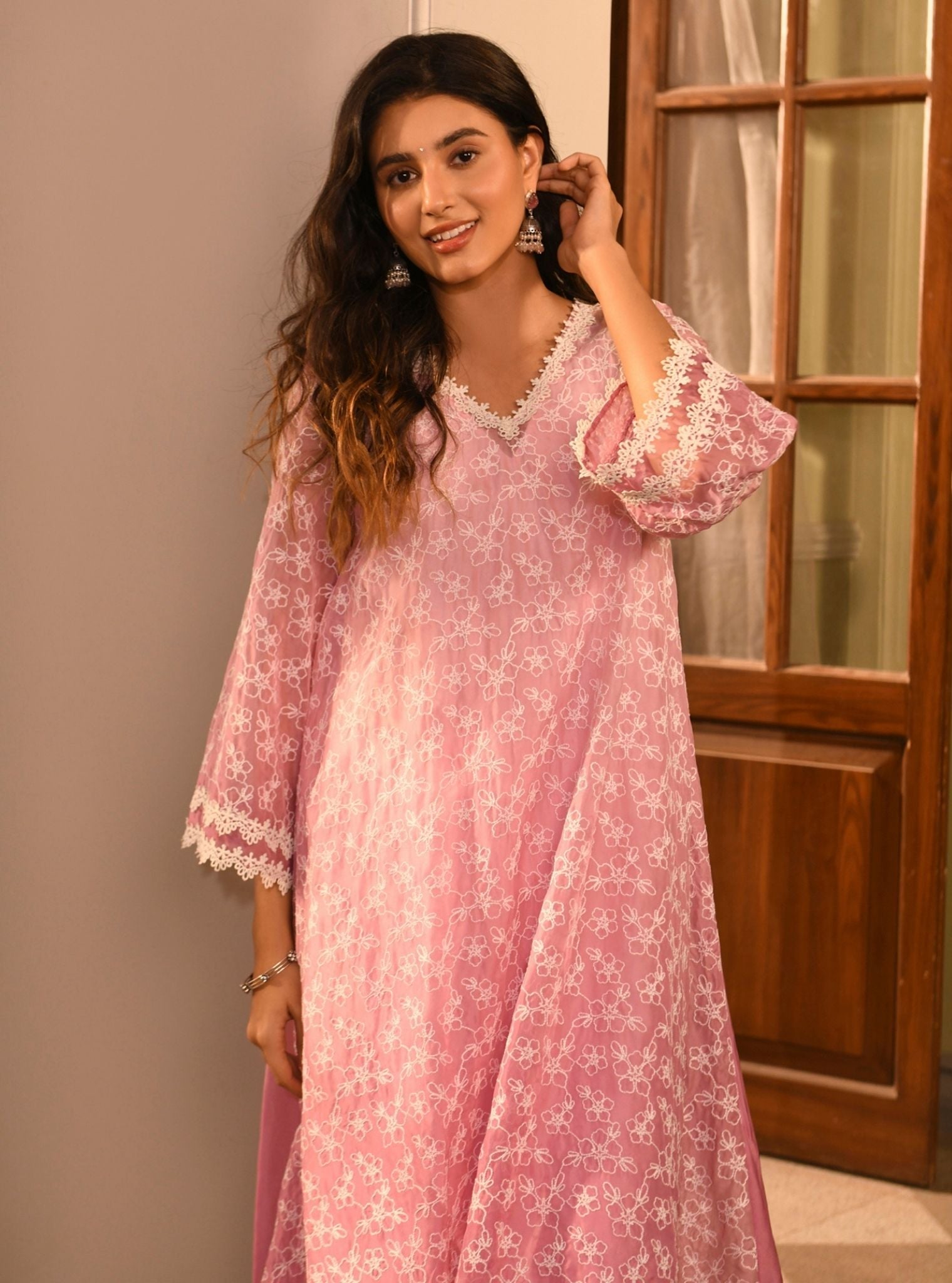 Edna Organza Lavender Kurta Set