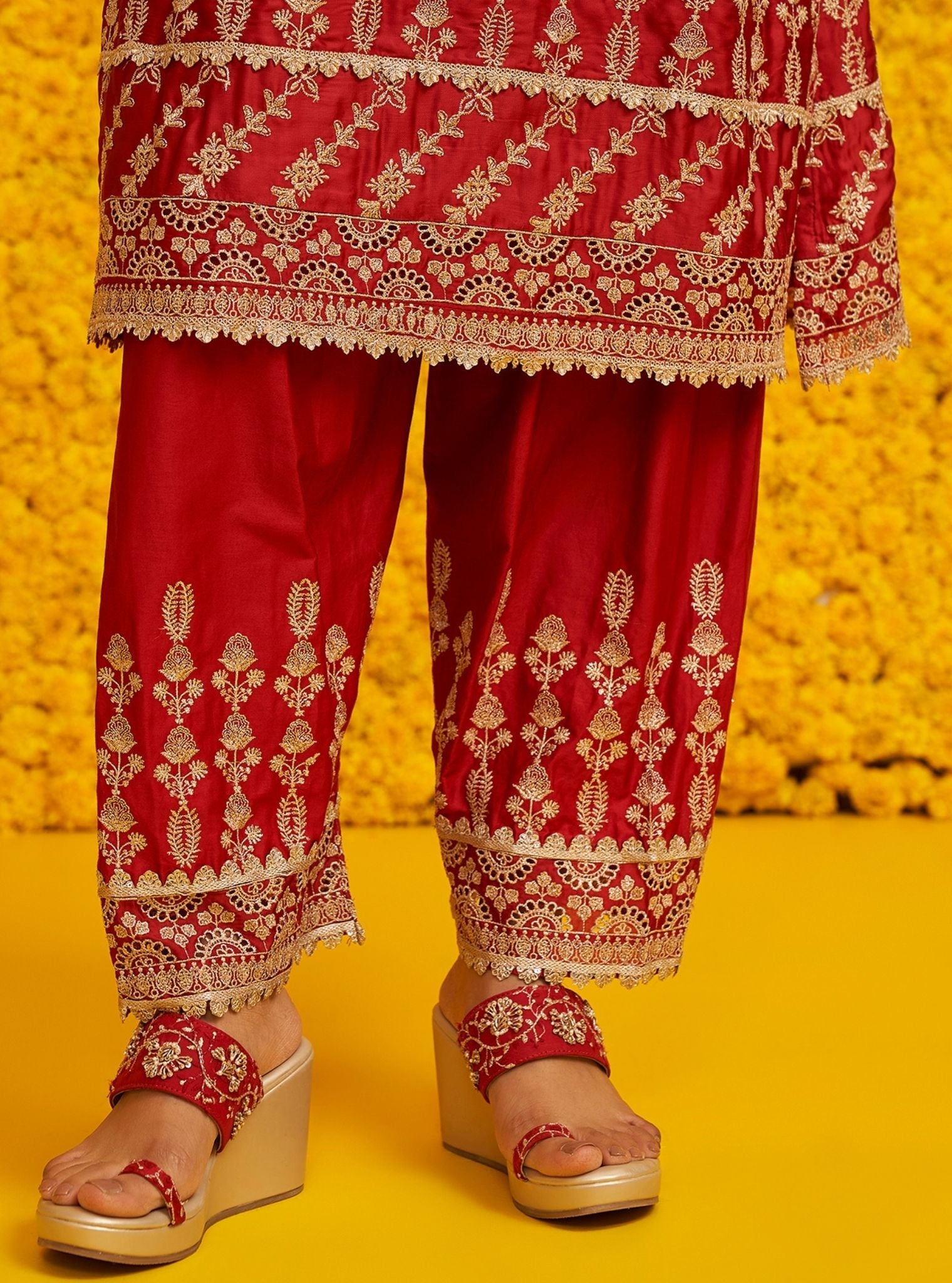 Ambar Organza Satin Red Kurta Set