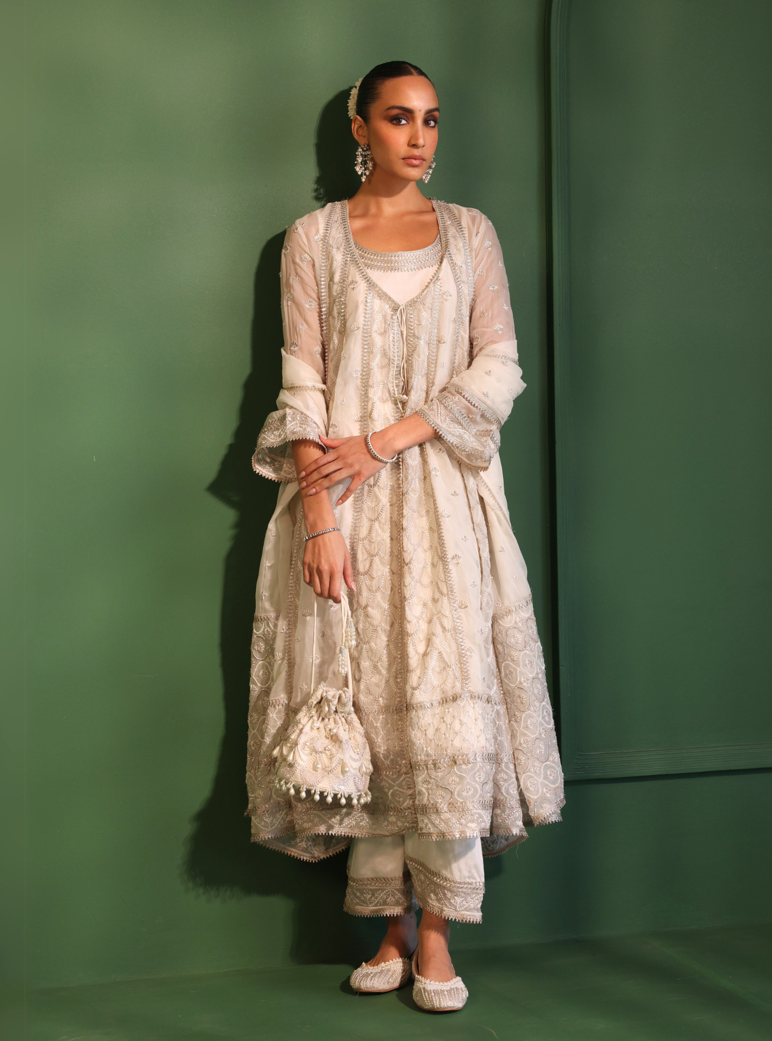 Dilruba Organza Off White Anarkali Kurta Set