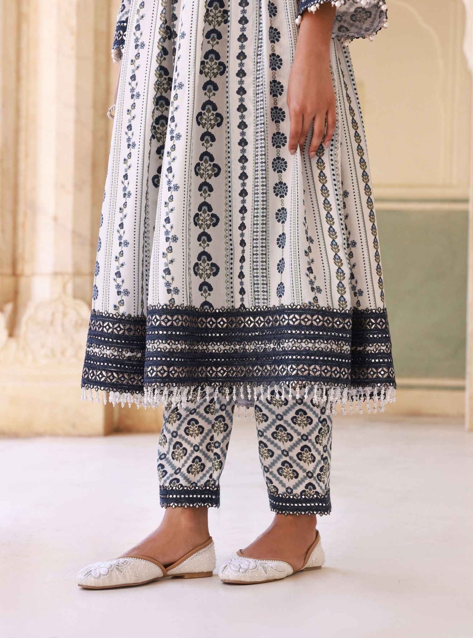 Uvrita Lawn Off White Anarkali Set