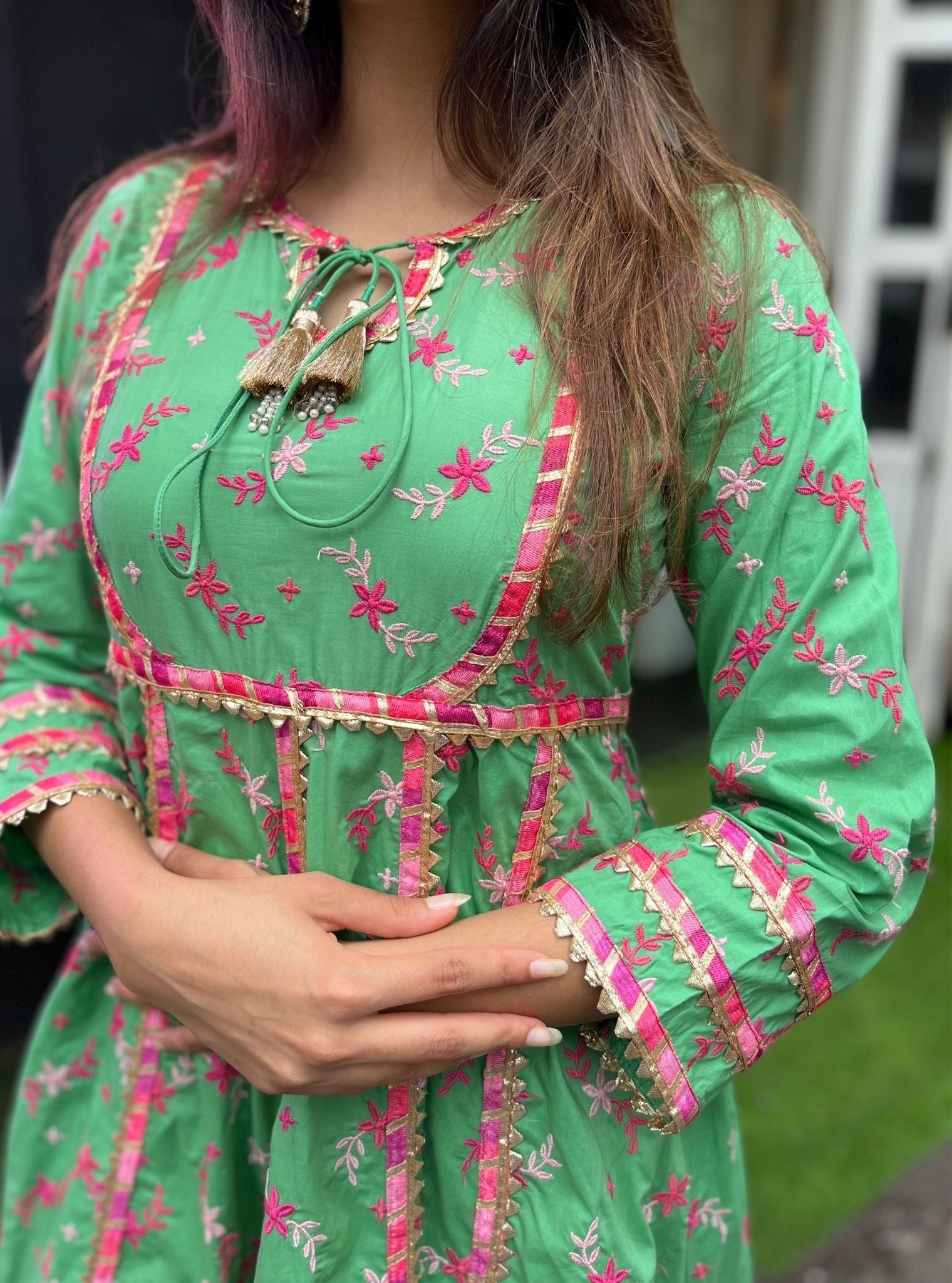 Melenia Supima Cotton Green Anarkali Kurta Set