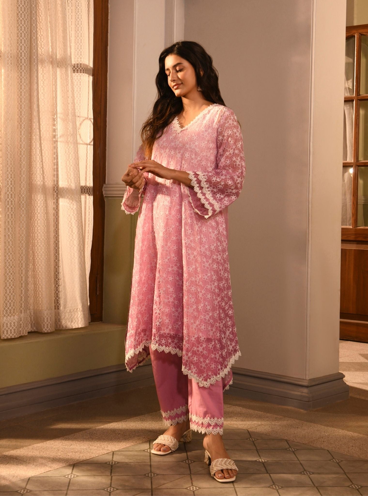 Edna Organza Lavender Kurta Set