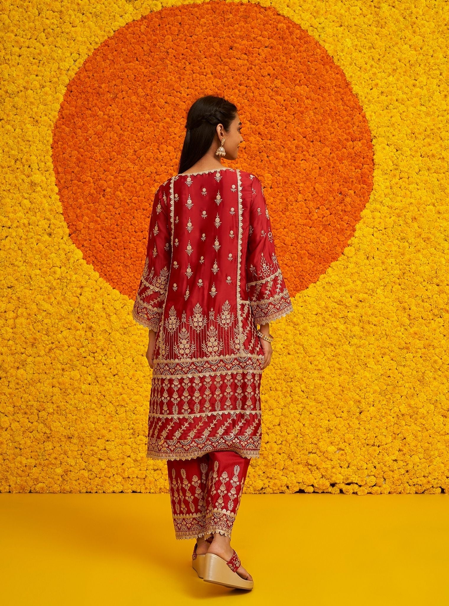 Ambar Organza Satin Red Kurta Set