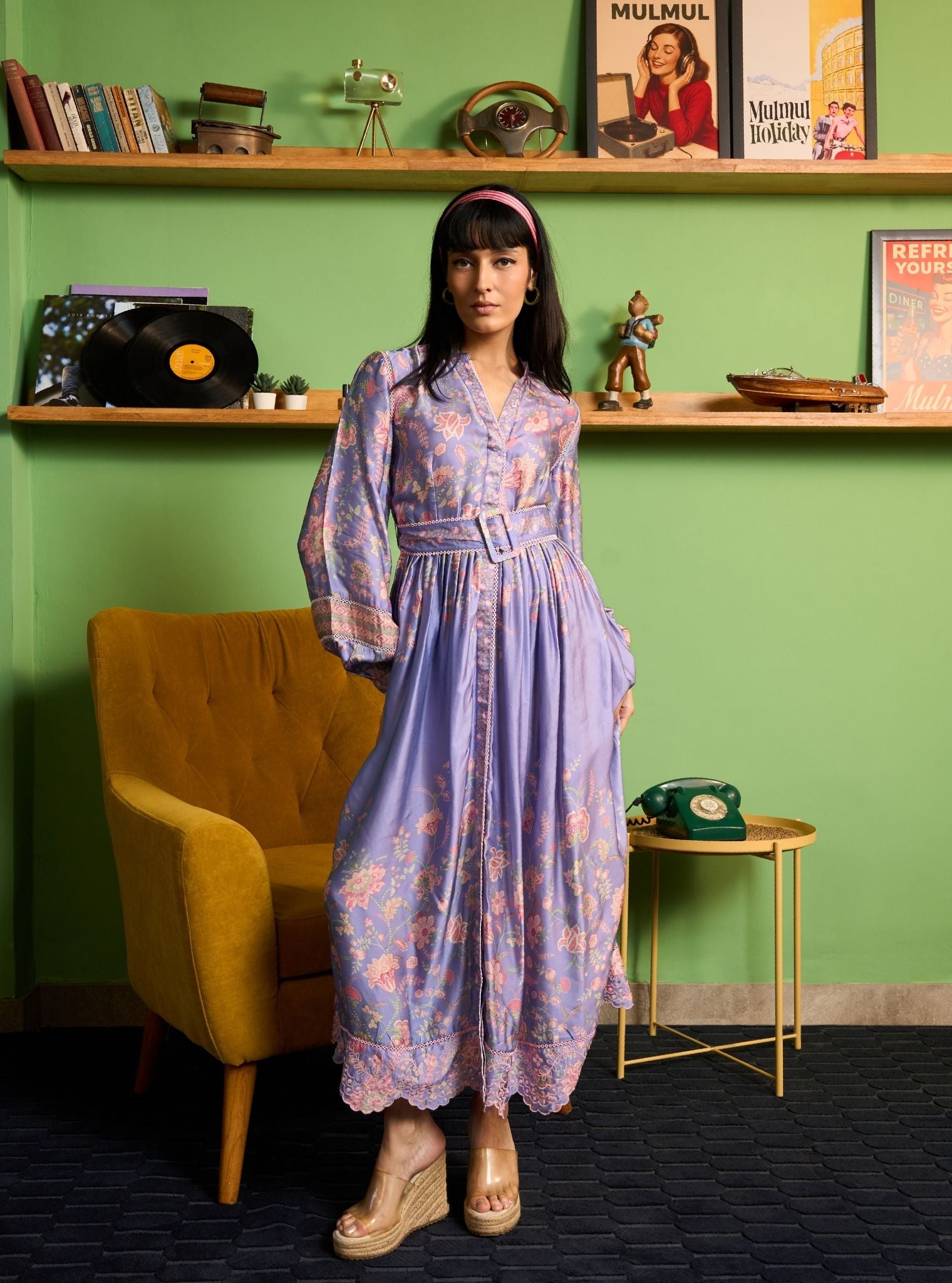 Samreen Cupro Satin Lilac Printed Dress