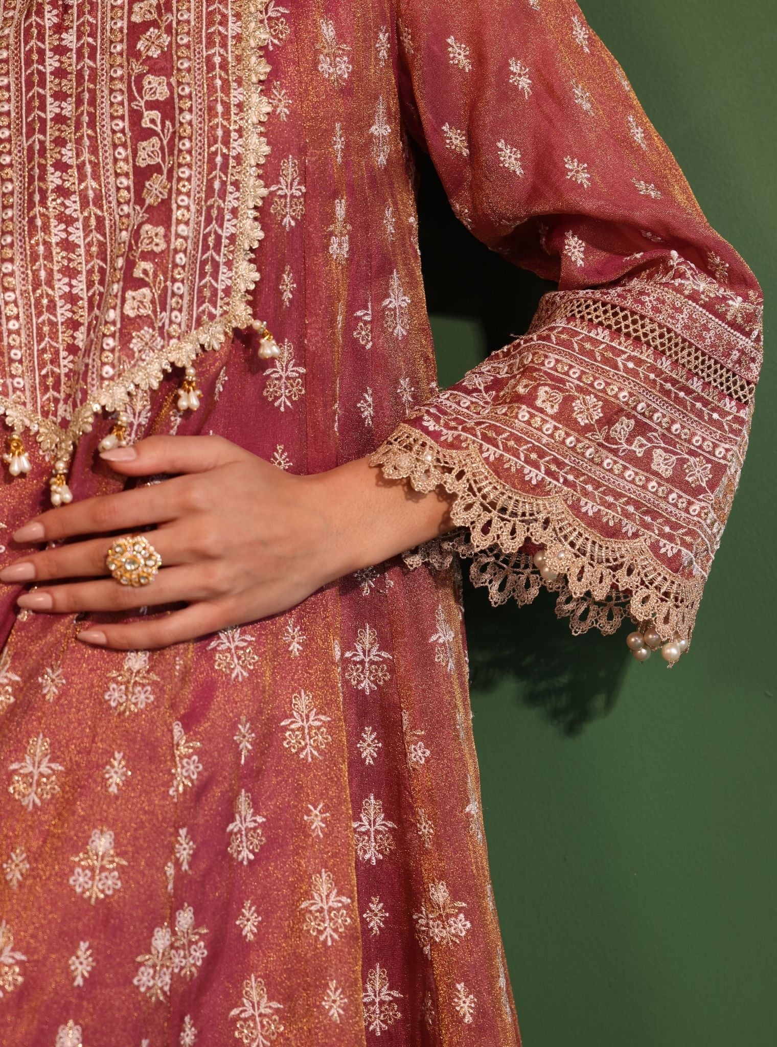 Mulmul Luxe Organza Jalwa Plum Anarkali Kurta With Mulmul Luxe Organza Jalwa Plum Pant