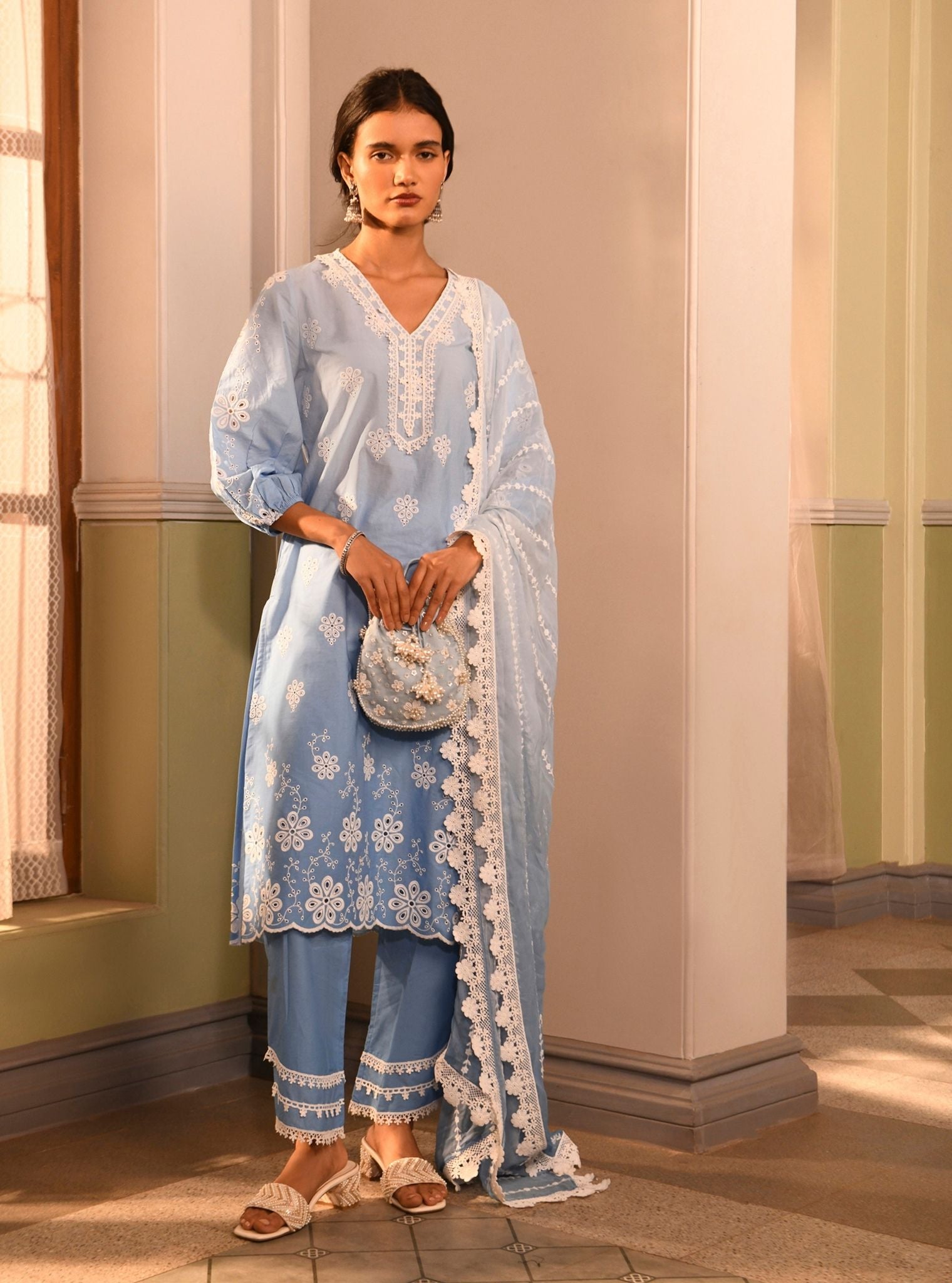 Malta Supima Cotton Blue Kurta Set