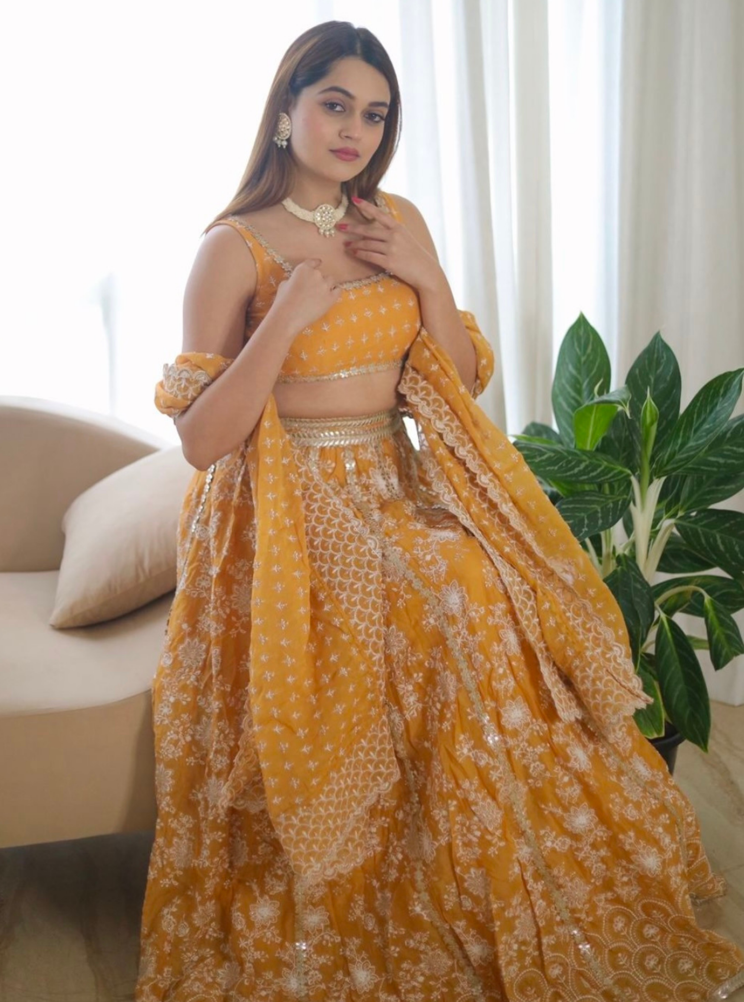 Saiyaara Organza Mustard Lehenga