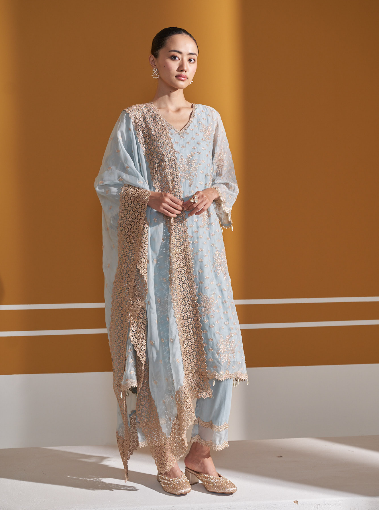 Suwanni Organza Light Blue Kurta Set