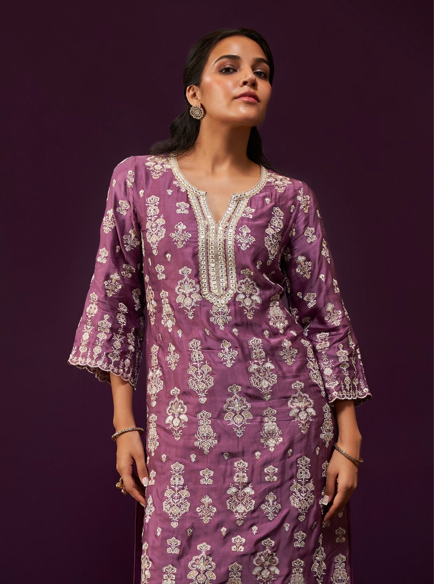 Florentina Cupro Satin Purple Kurta Set
