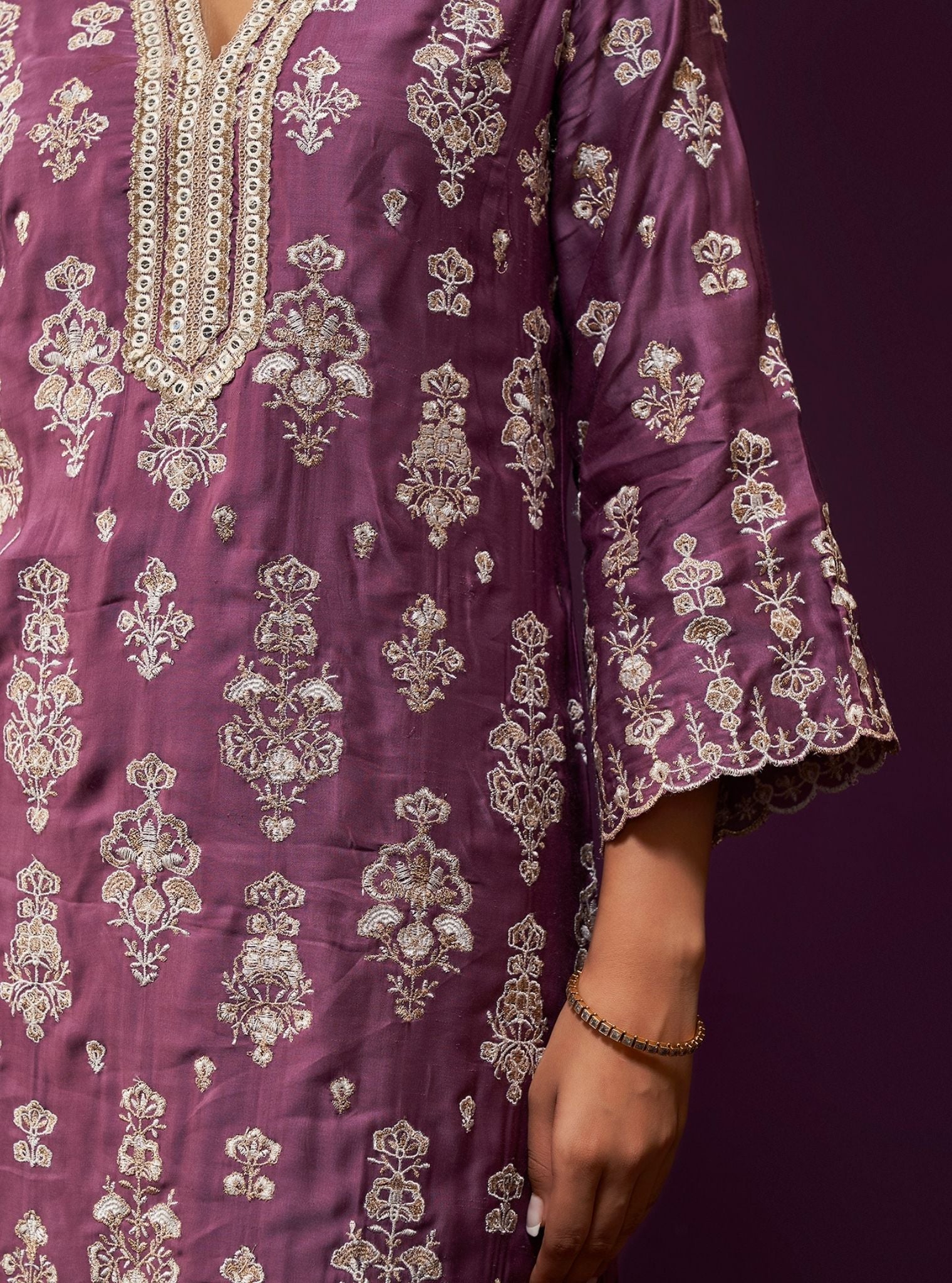 Florentina Cupro Satin Purple Kurta Set