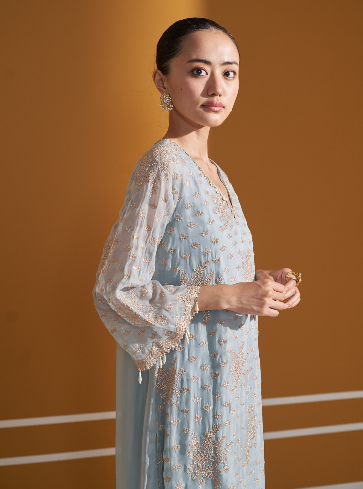 Suwanni Organza Light Blue Kurta Set