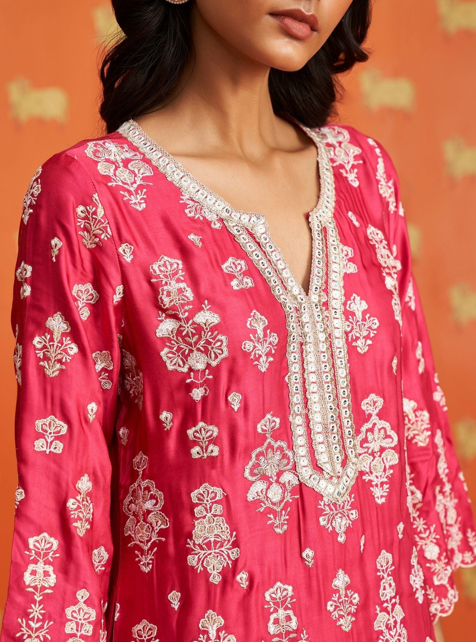 Florentina Cupro Satin Fuschia Kurta Set