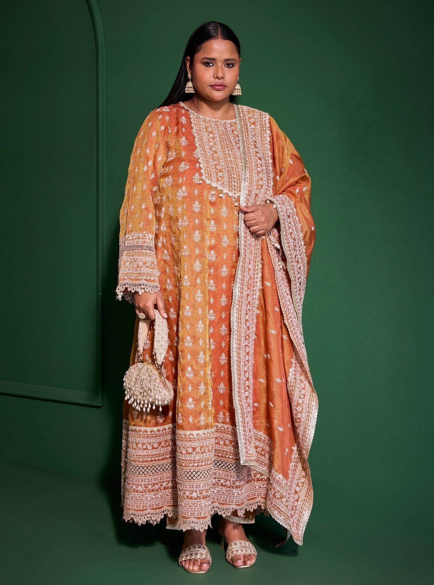 Jalwa Luxe Organza Orange Anarkali Kurta Set
