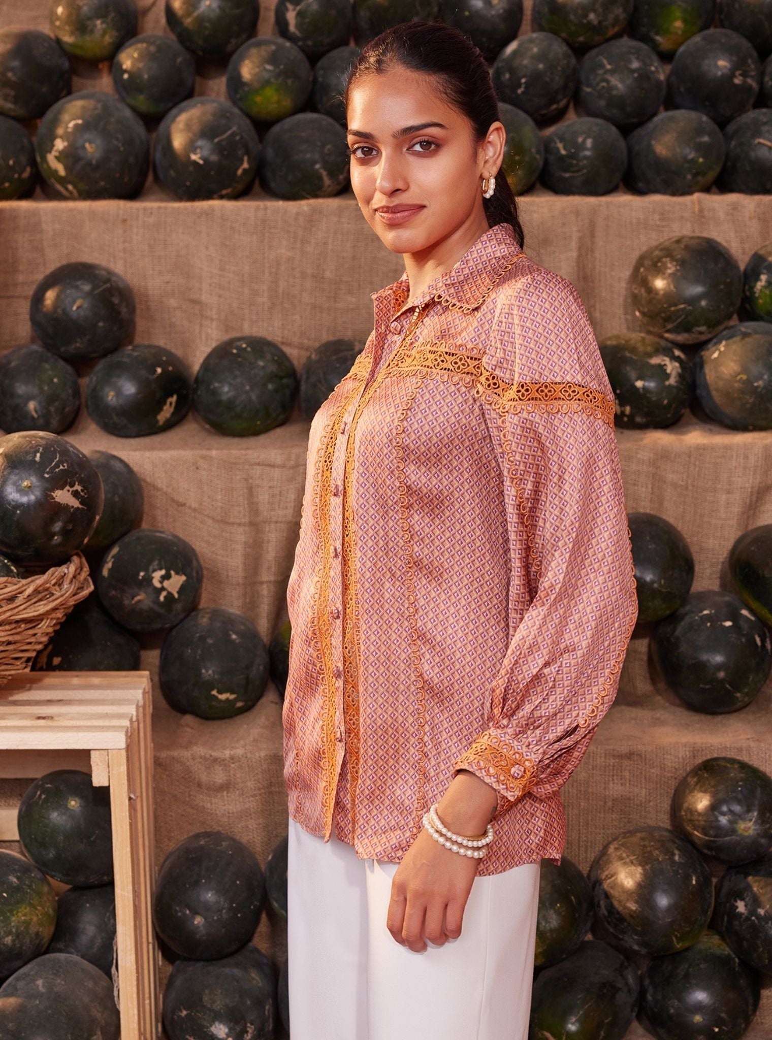 Anna Iconic Cupro Brown Print Shirt