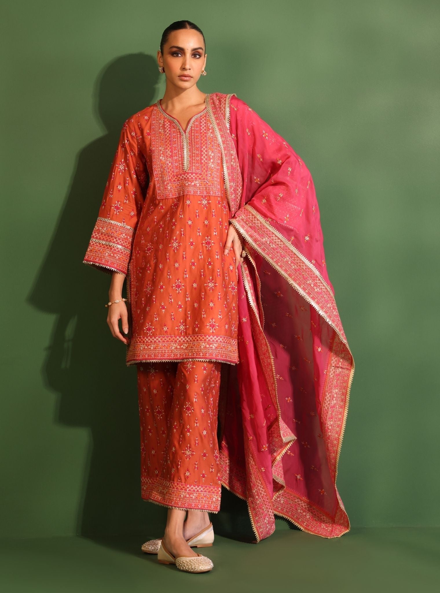 Nikhat Pima Satin Orange Kurta Set