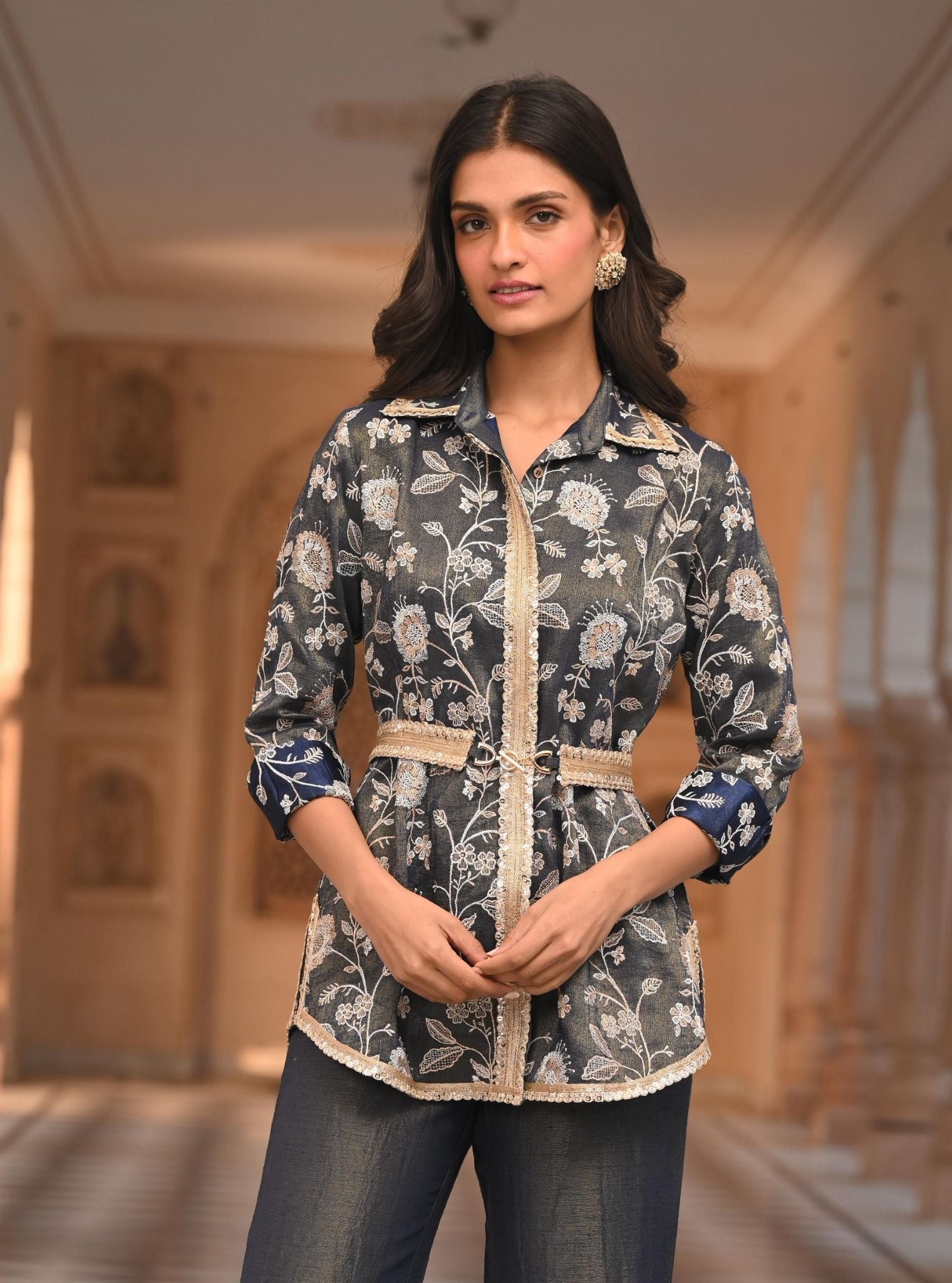Savera Tissue Satin Navy Co-ord Set