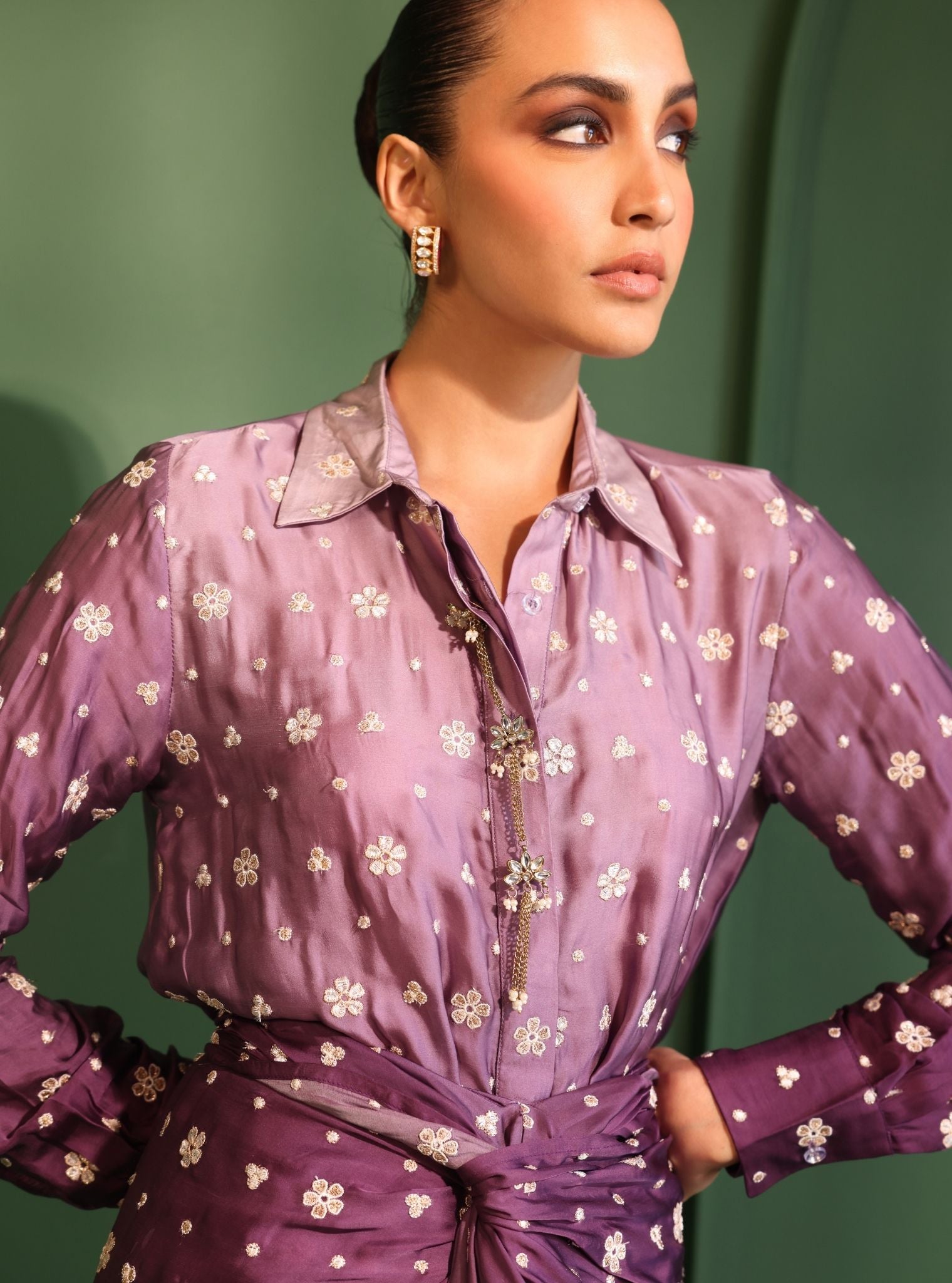 Husna Cupro Satin Ombre Purple With Husna Skirt