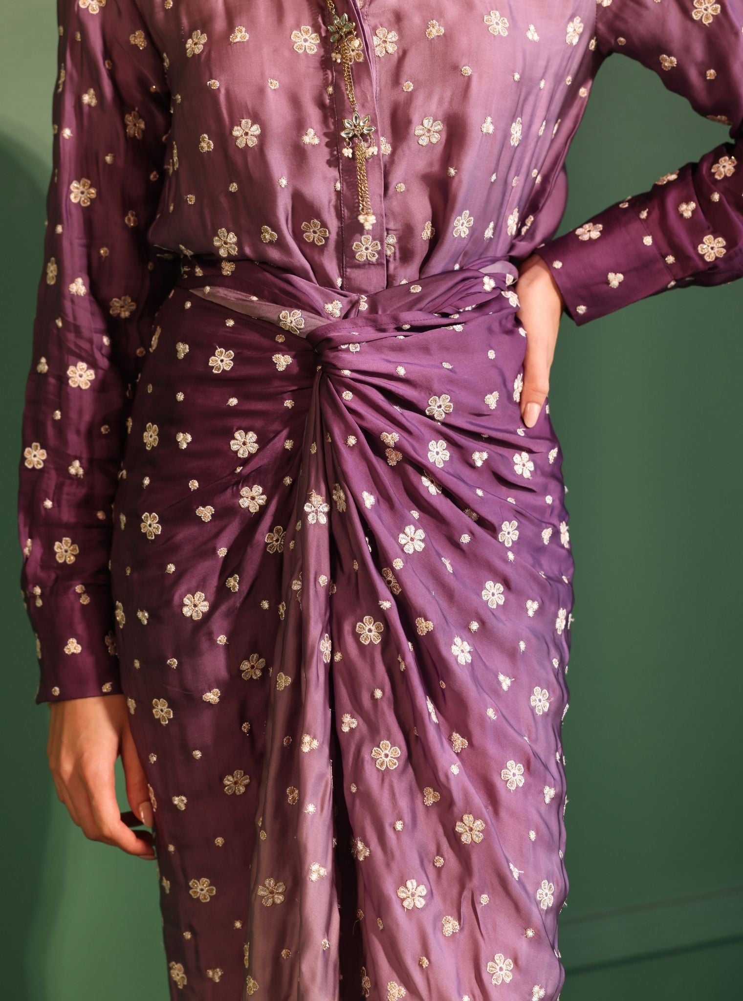 Husna Cupro Satin Ombre Purple With Husna Skirt