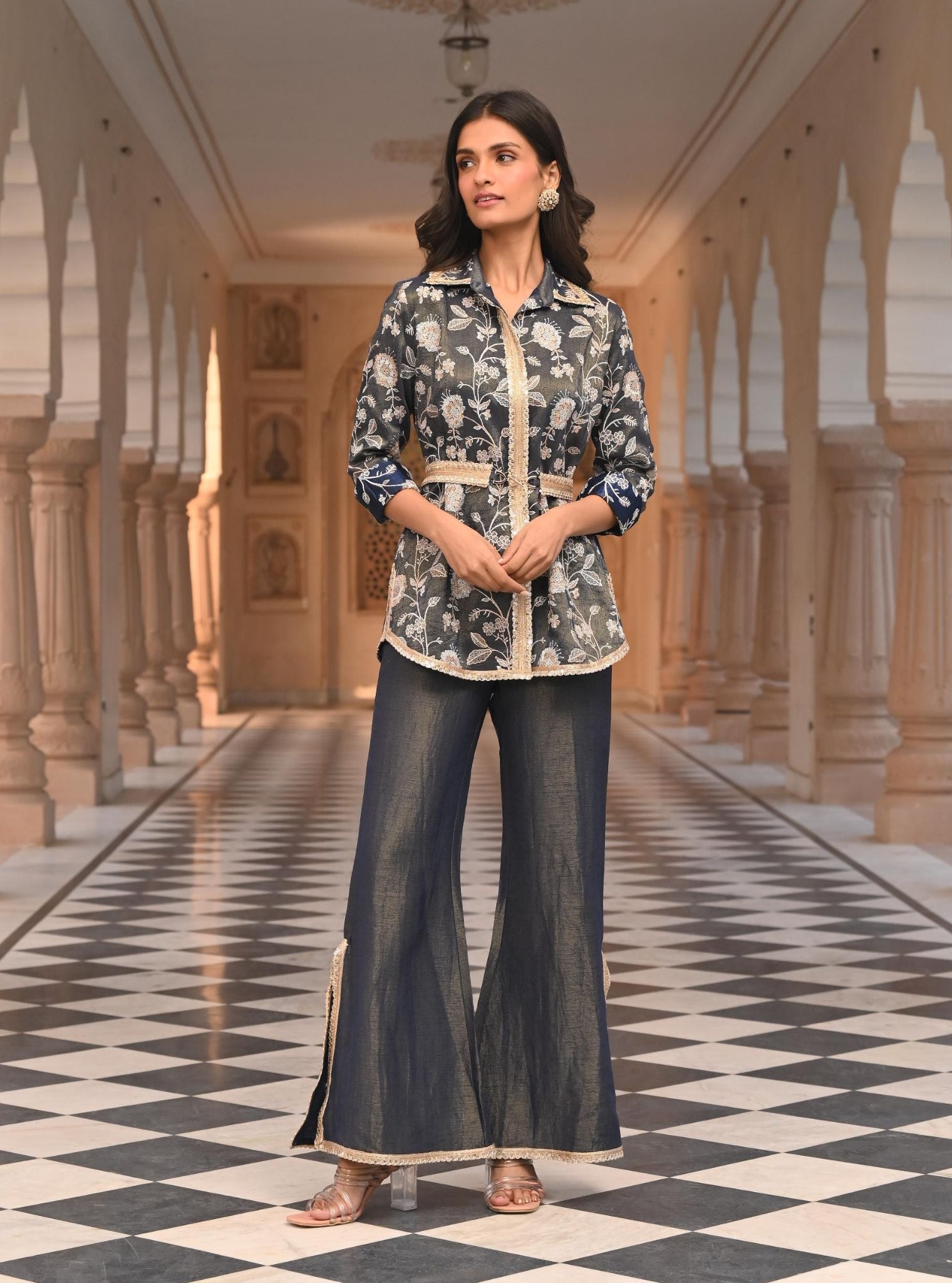Savera Tissue Satin Navy Co-ord Set