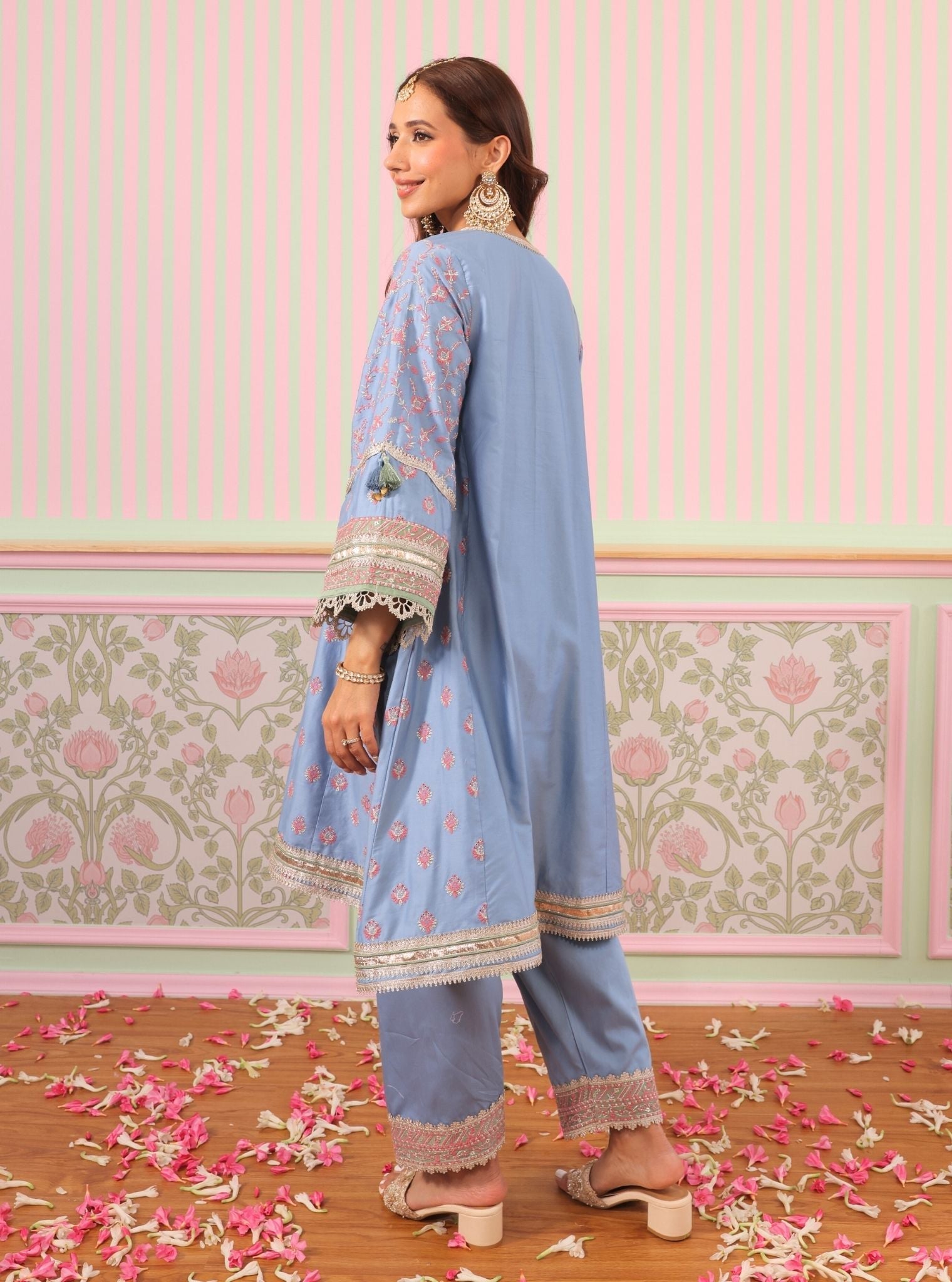 Bandhan Pima Satin Denim Kurta Set