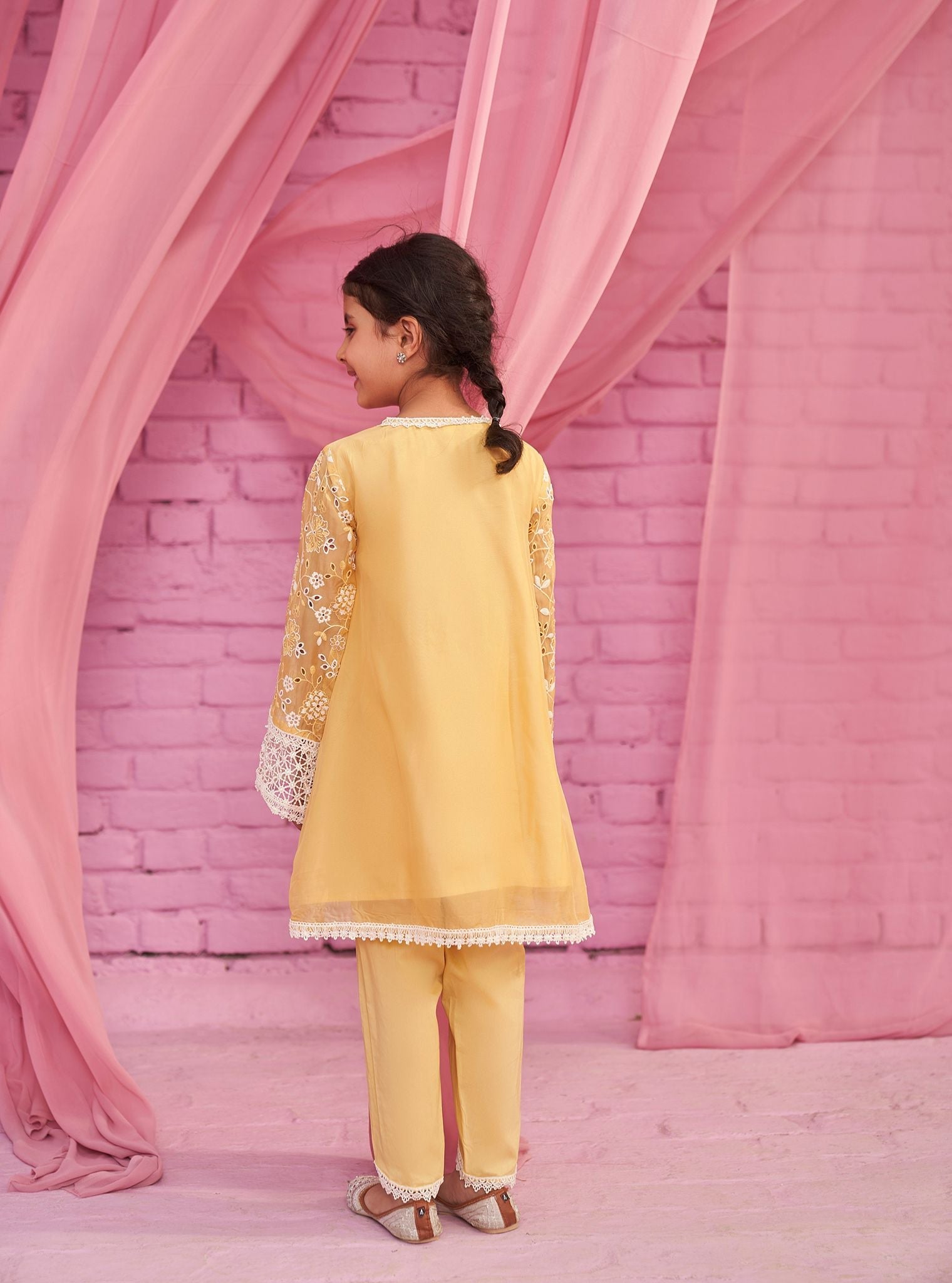 Safira Organza Yellow Kurta with Dhoti Pant Set