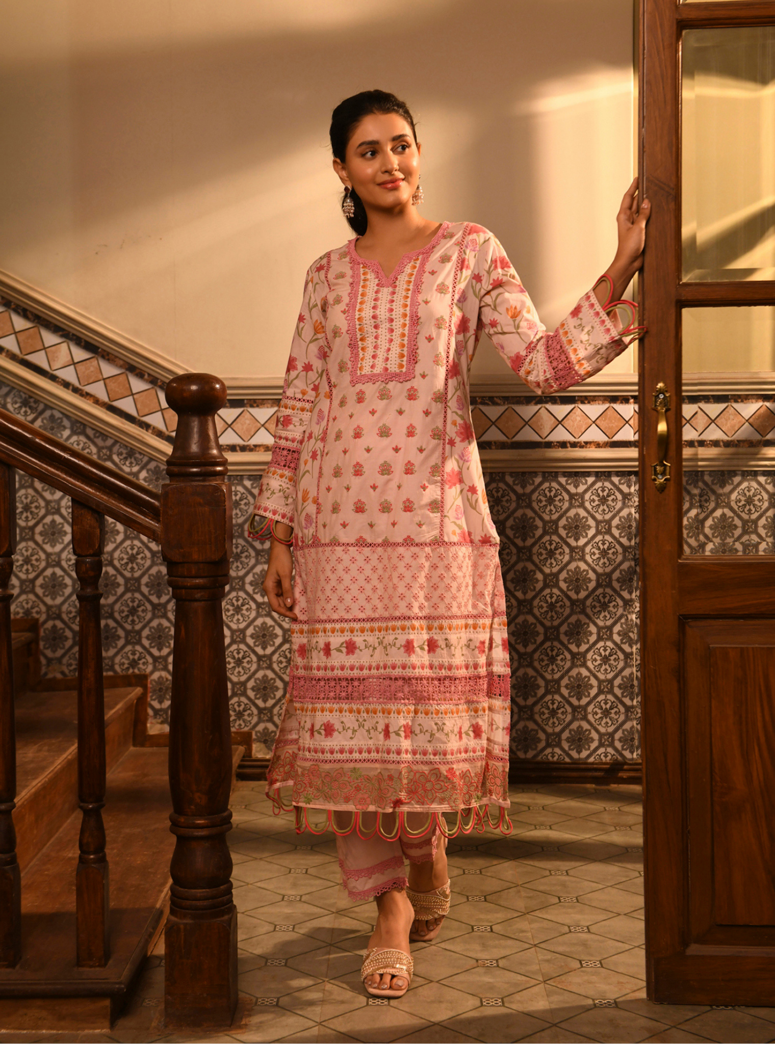 Sanny Supima Cotton Printed Pink Kurta Set