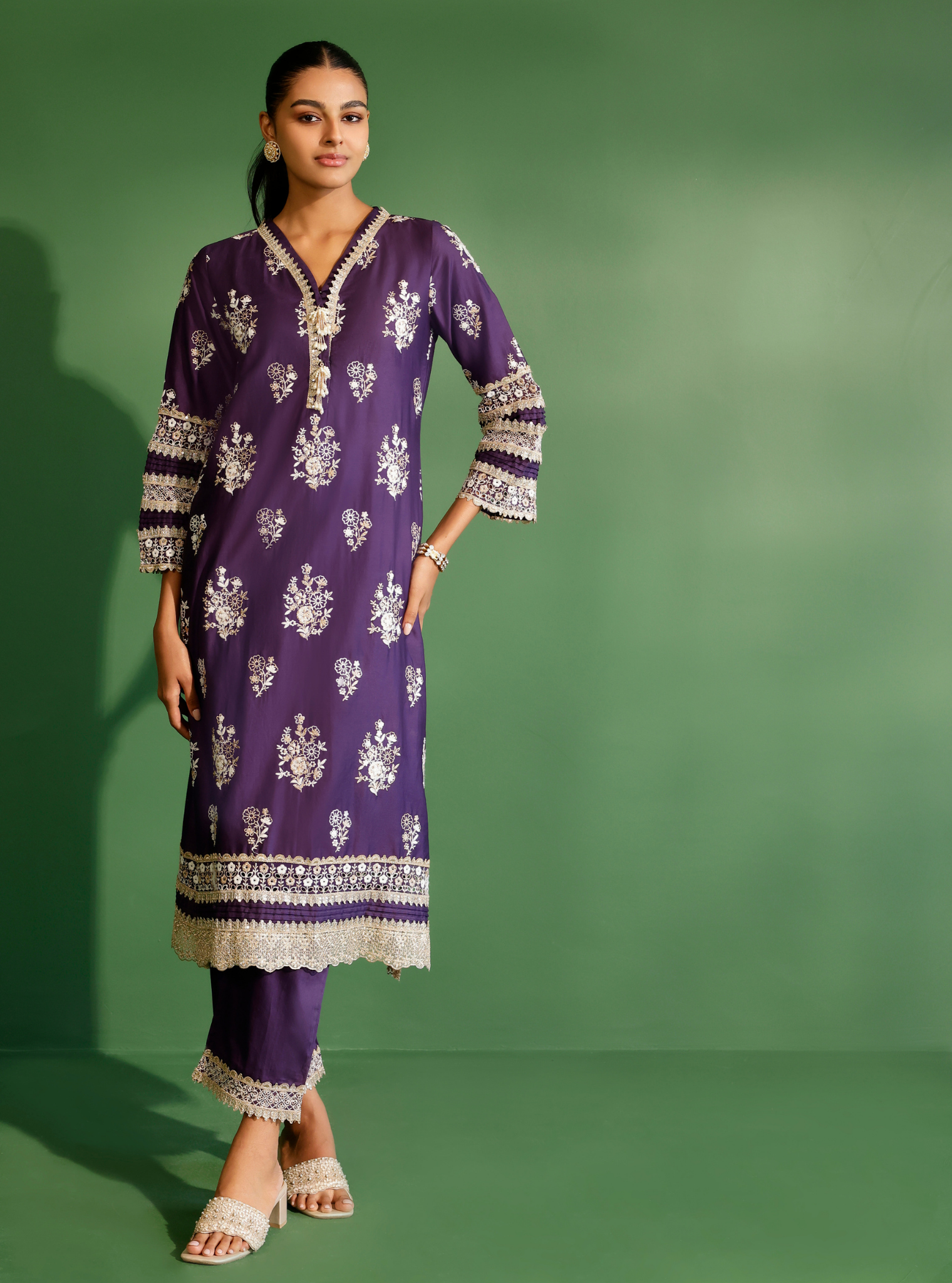 Nalin Pima Satin Purple Kurta Set