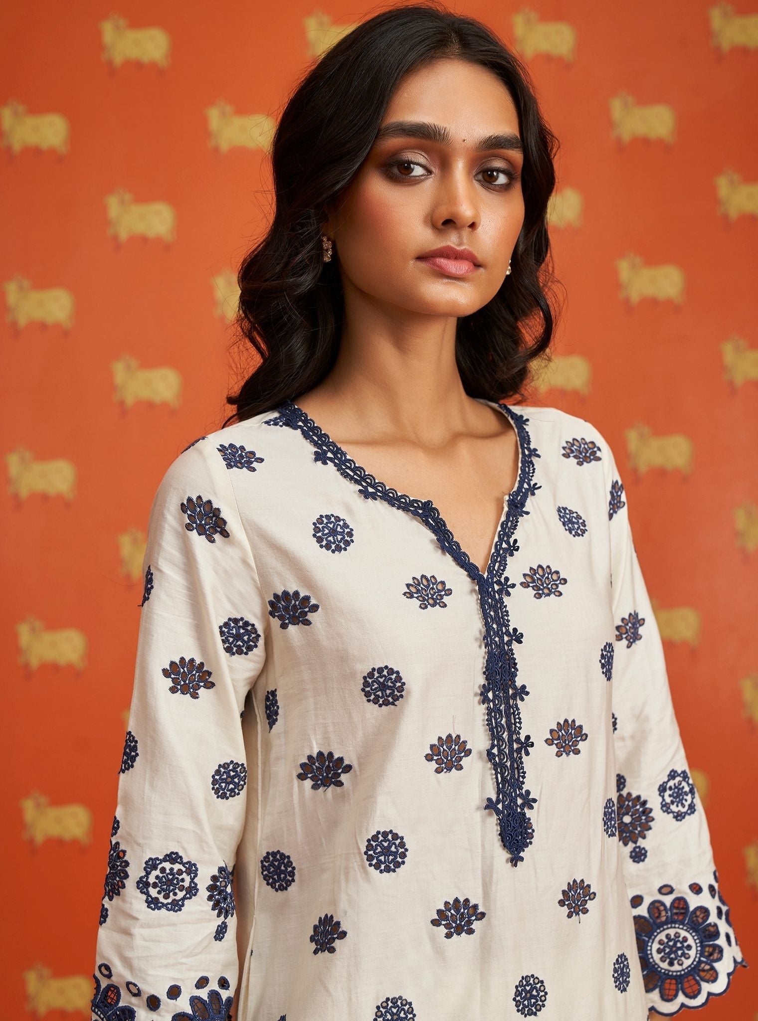 Pensri Pima Satin Off White Kurta Set