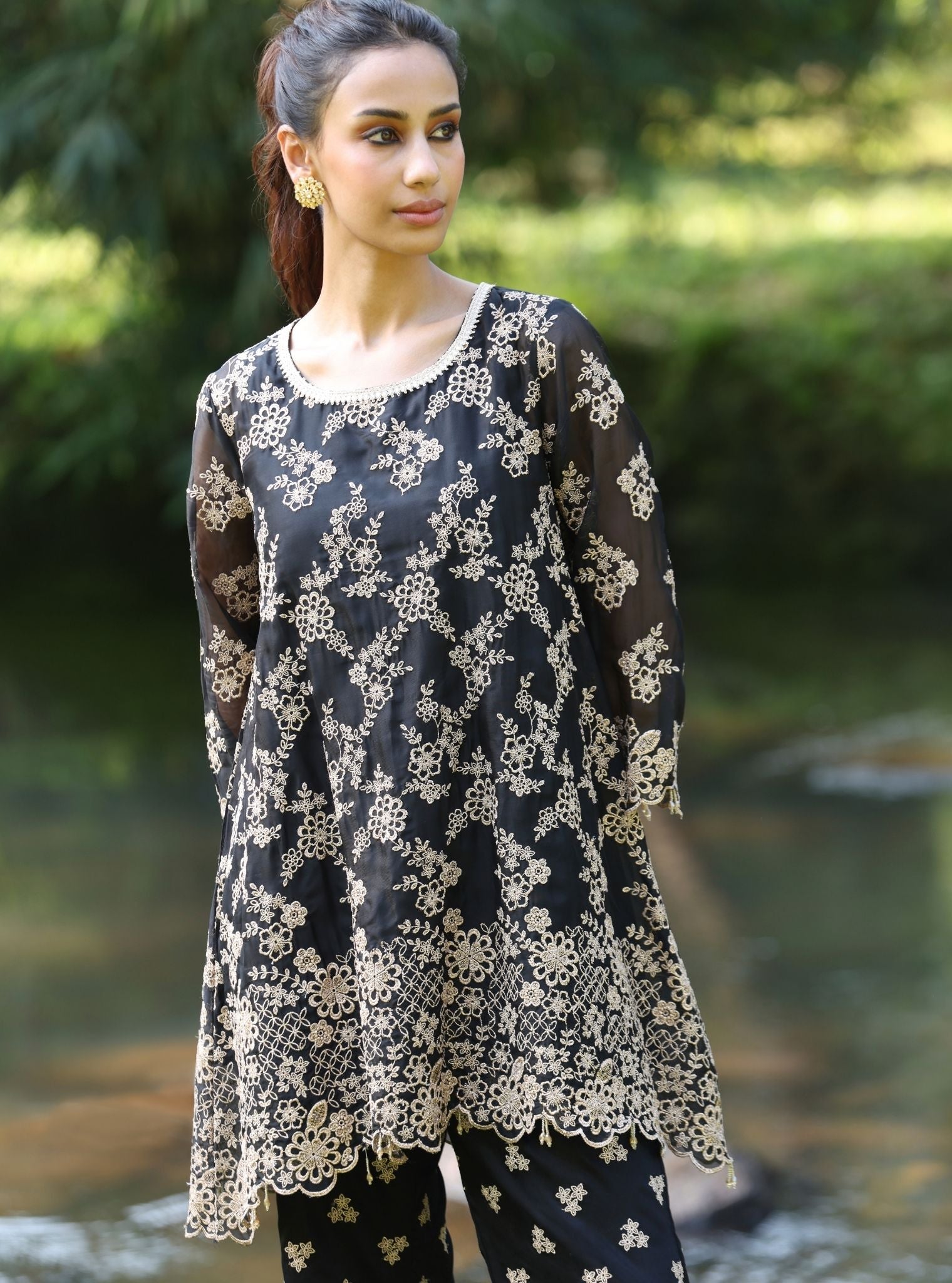 Milan Organza Black Top Set