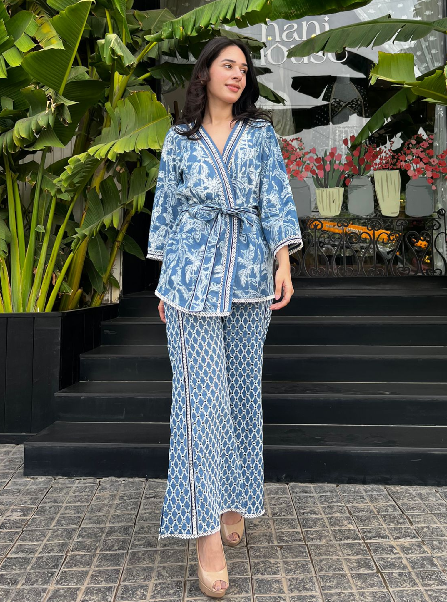 Attina Denim Dark Blue Kaftan Set