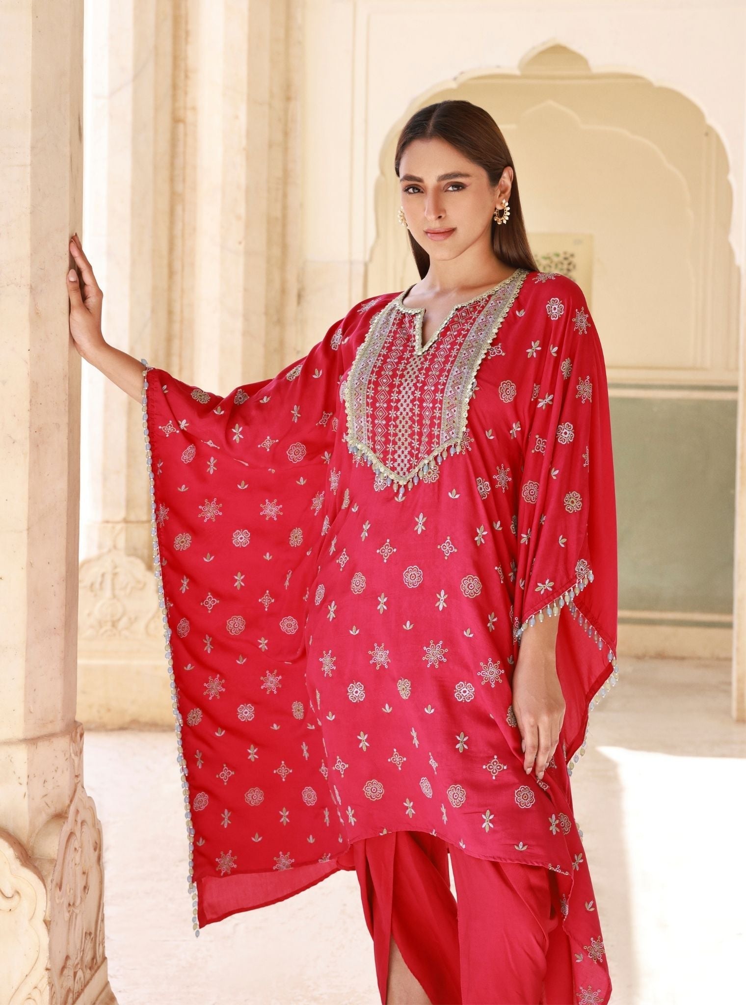 Dovira Lawn Fuschia Kaftan Set