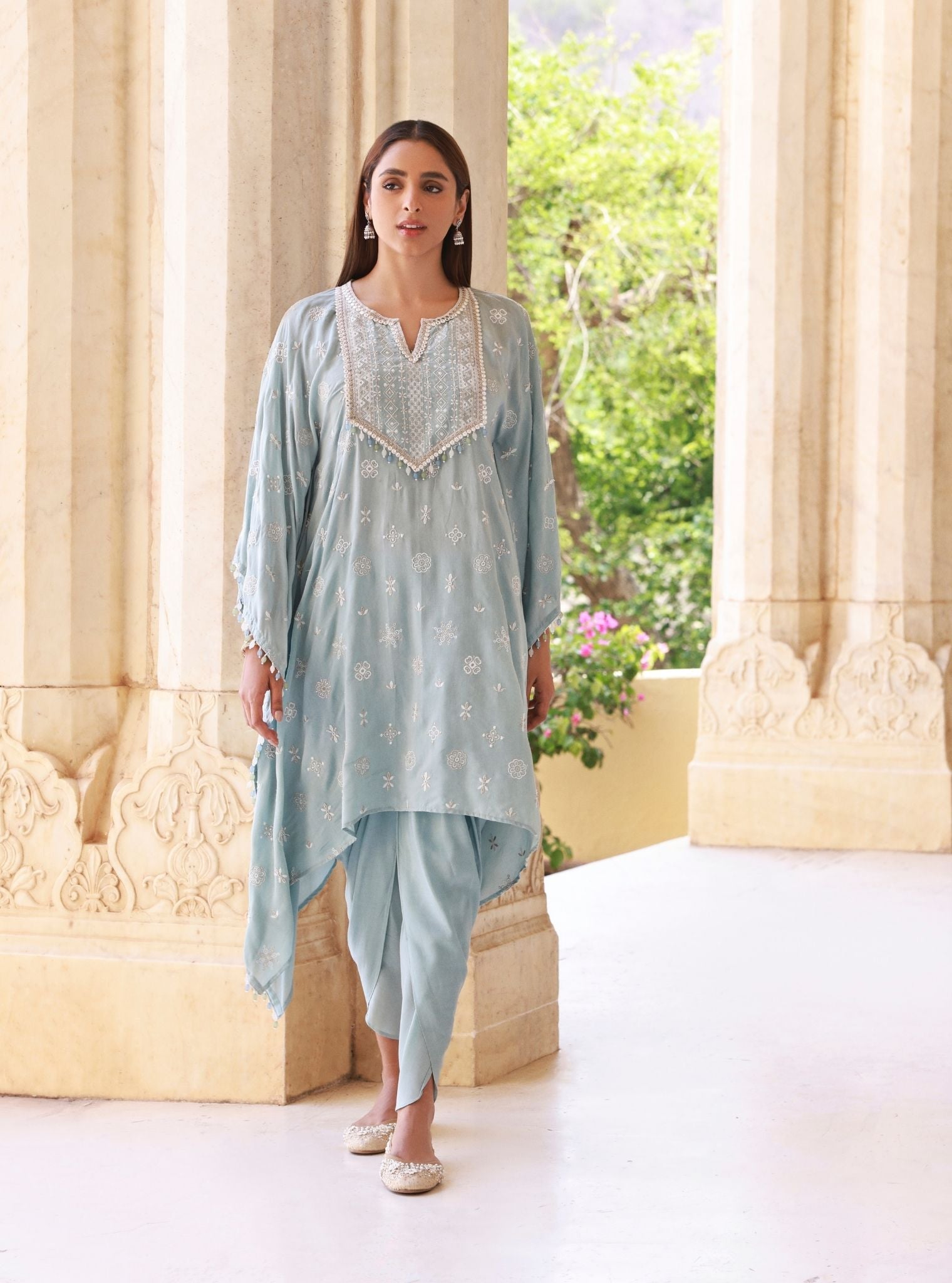 Dovira Lawn Blue Kaftan Set